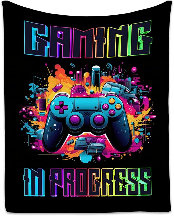 Boy Blanket - 30x40 Inches Cool Gaming Throw for Boys, Girls - Black Soft Fuzzy Blankets for Couch & Office