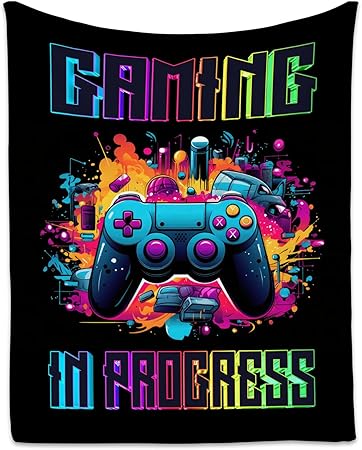 Boy Blanket - 30x40 Inches Cool Gaming Throw for Boys, Girls - Black Soft Fuzzy Blankets for Couch & Office