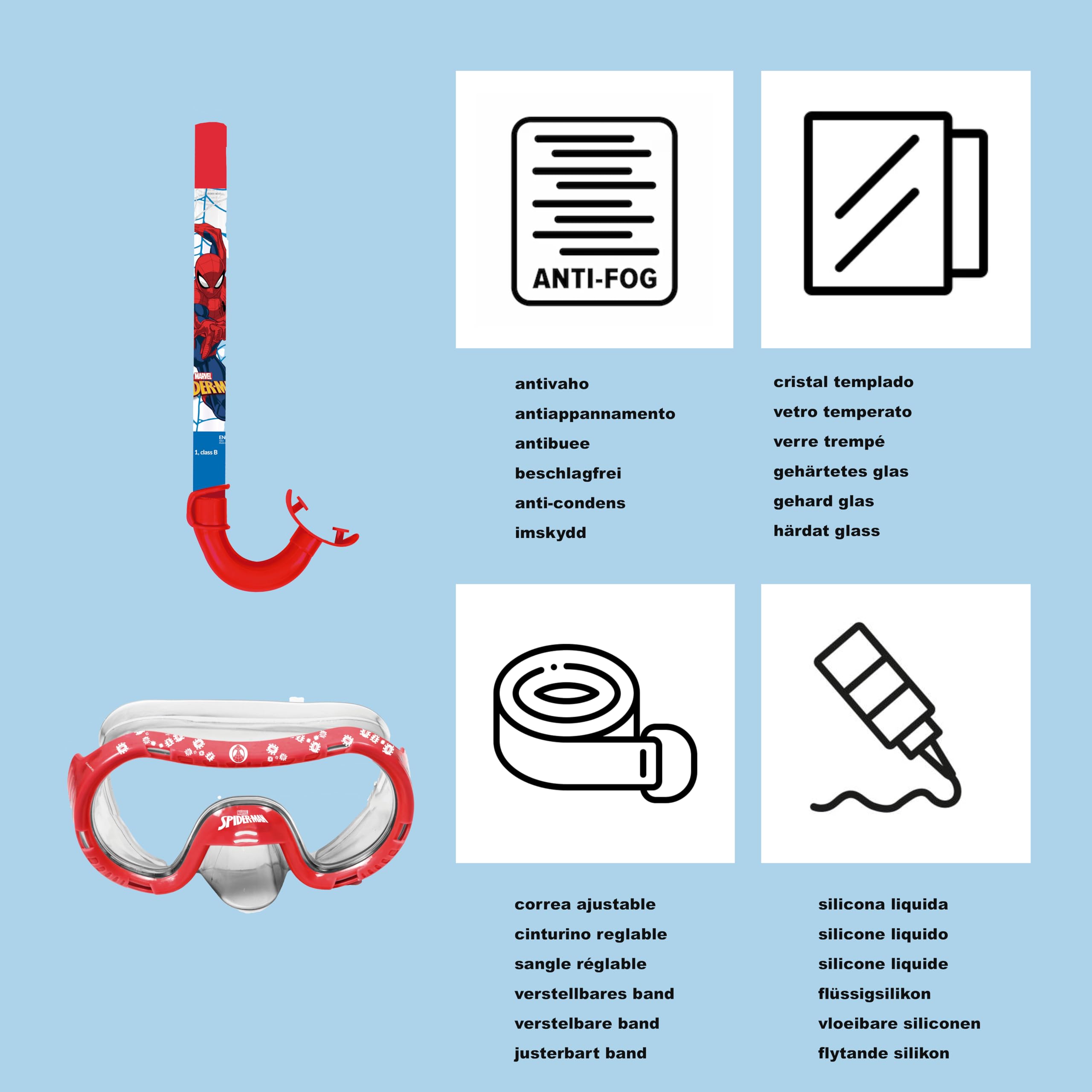 ARDITEX Set snorkeling per bambini con maschera e boccaglio Spiderman Marvel – Maschera regolabile 14x20,5x11 cm, tubo 33 cm, dai 3 anni, ideale per mare piscina e vacanze
