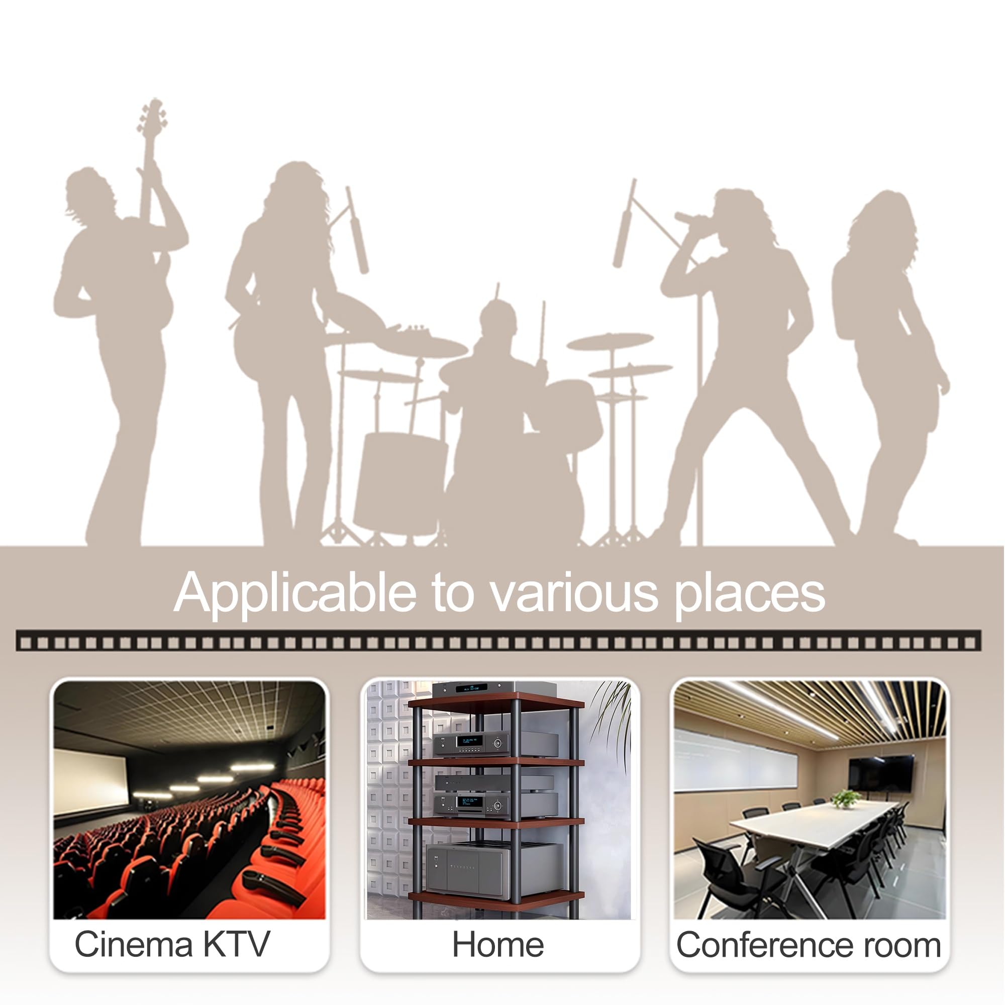 Mueble HiFi Soporte para Medios audiovisuales, gabinete para componentes Multimedia, Rack estéreo, Soporte para Tocadiscos para Salas de grabación, oficinas y teatros(Nero,44cm/17.3in)