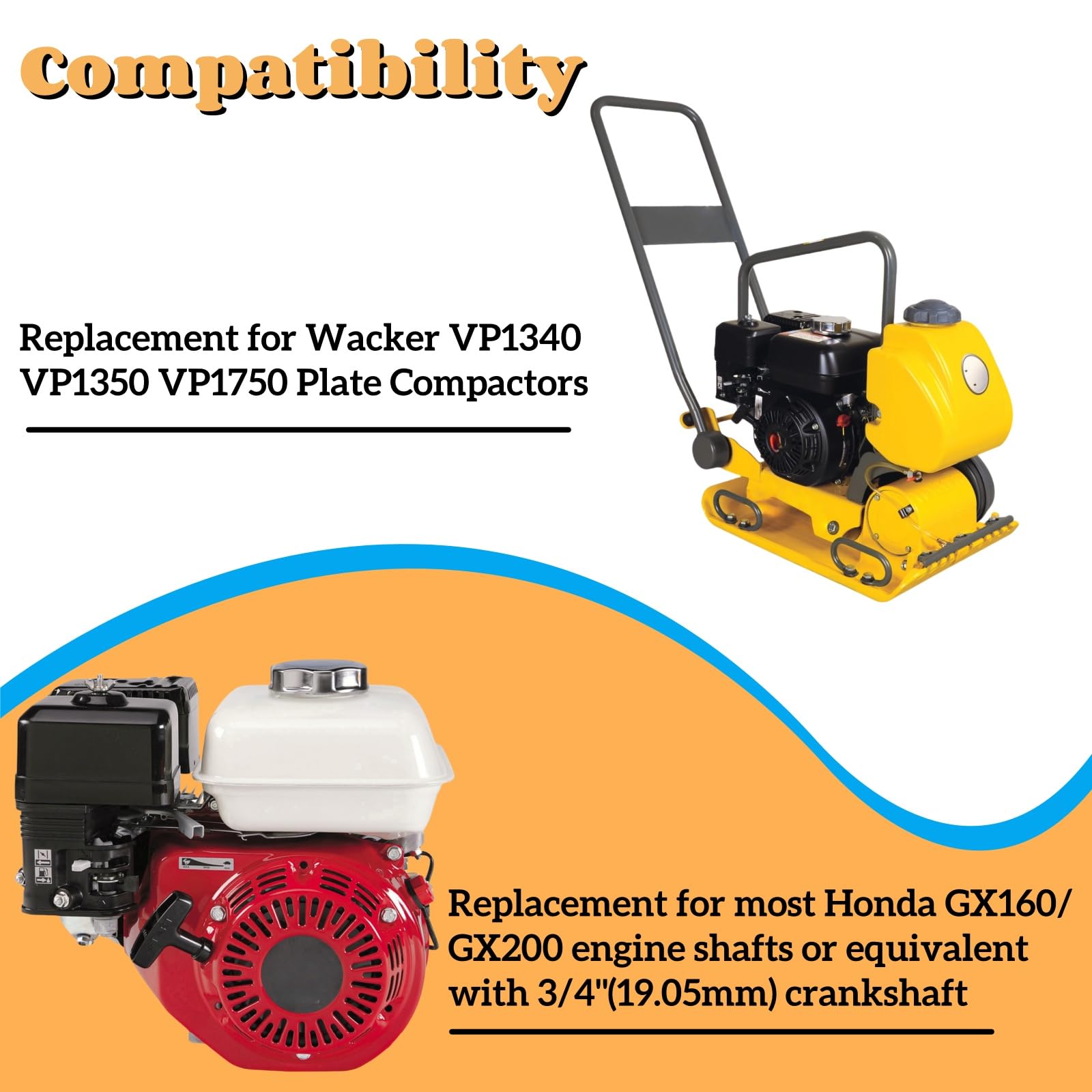 Embrague centrífugo de 12.7 cm, polea única de 1/5.1 cm, correa trapezoidal de 3/10.2 cm, repuesto para compactadores de placa Wacker VP1340 VP1350 VP1750, ejes de motor Honda GX160 o GX200. Mixizap