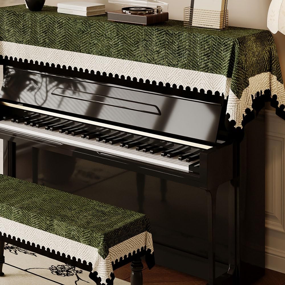 Copertura per pianoforte verticale verticale, tessuto misto cotone e lino, accessorio essenziale per proteggere e valorizzare i pianoforti, perfetta per uso domestico e professionale
