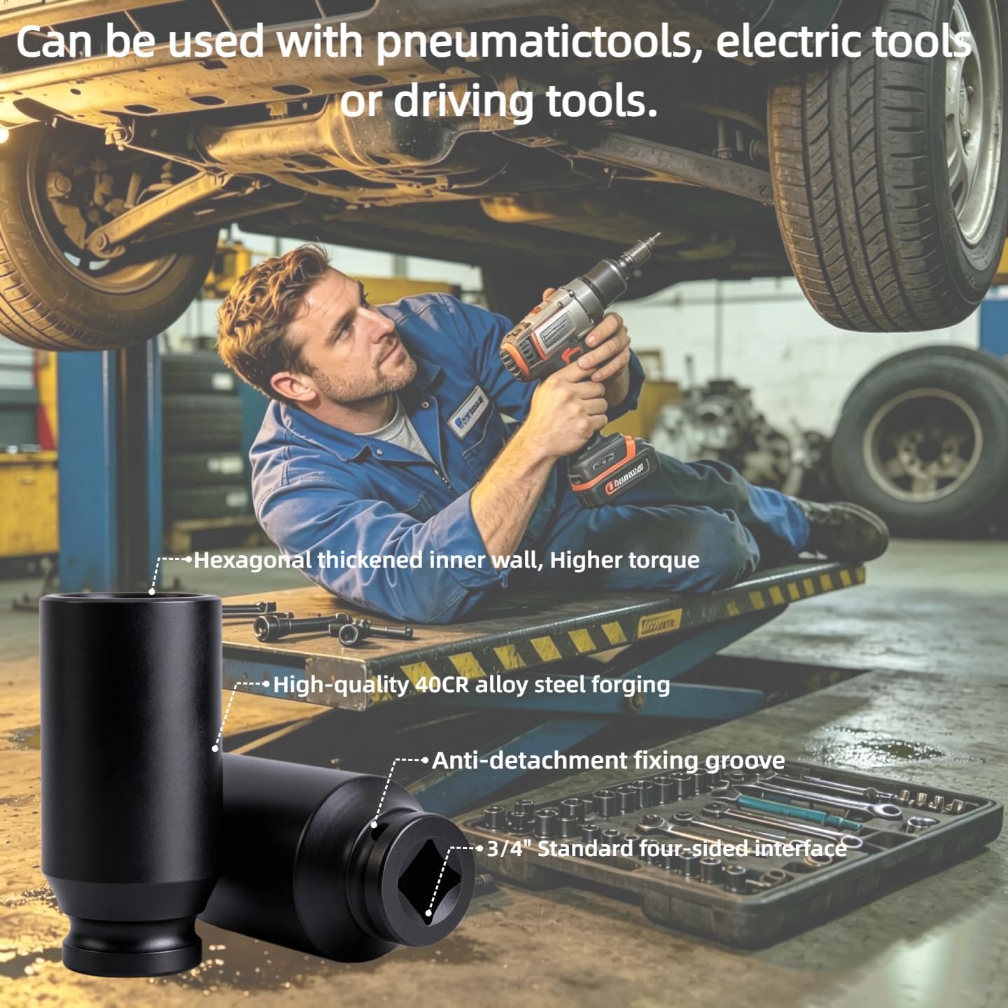 3/4"Drive x 26mm Metric, 6-Point Deep Impact Socket, Axle Nut Impact Socket