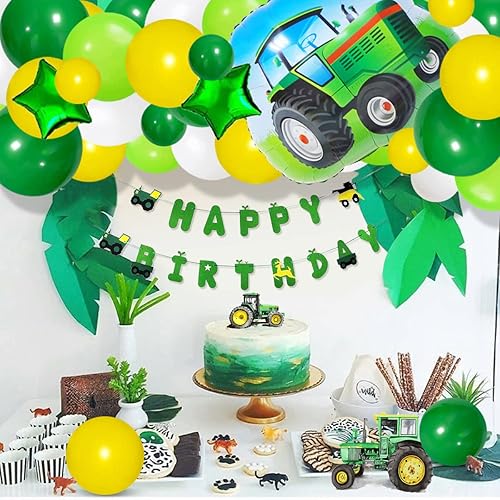 Miniatura 4 de Kit de guirnalda de globos de color verde oscuro, amarillo y blanco, 117 globos de tractor verde lima, amarillo y blanco, fiesta de cumpleaños para