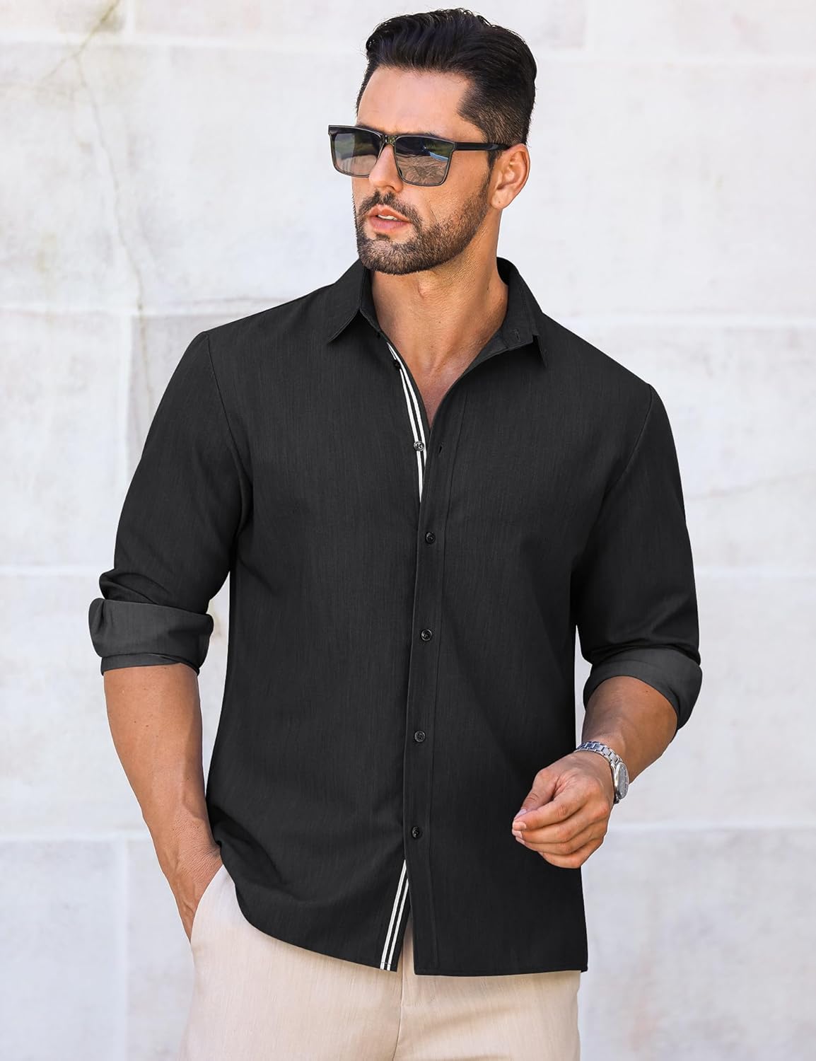 LETSEE Mens Casual Button Down Dress Shirts Long Sleeve Untucked Wrinkle Free Denim Business Shirt - Image 2