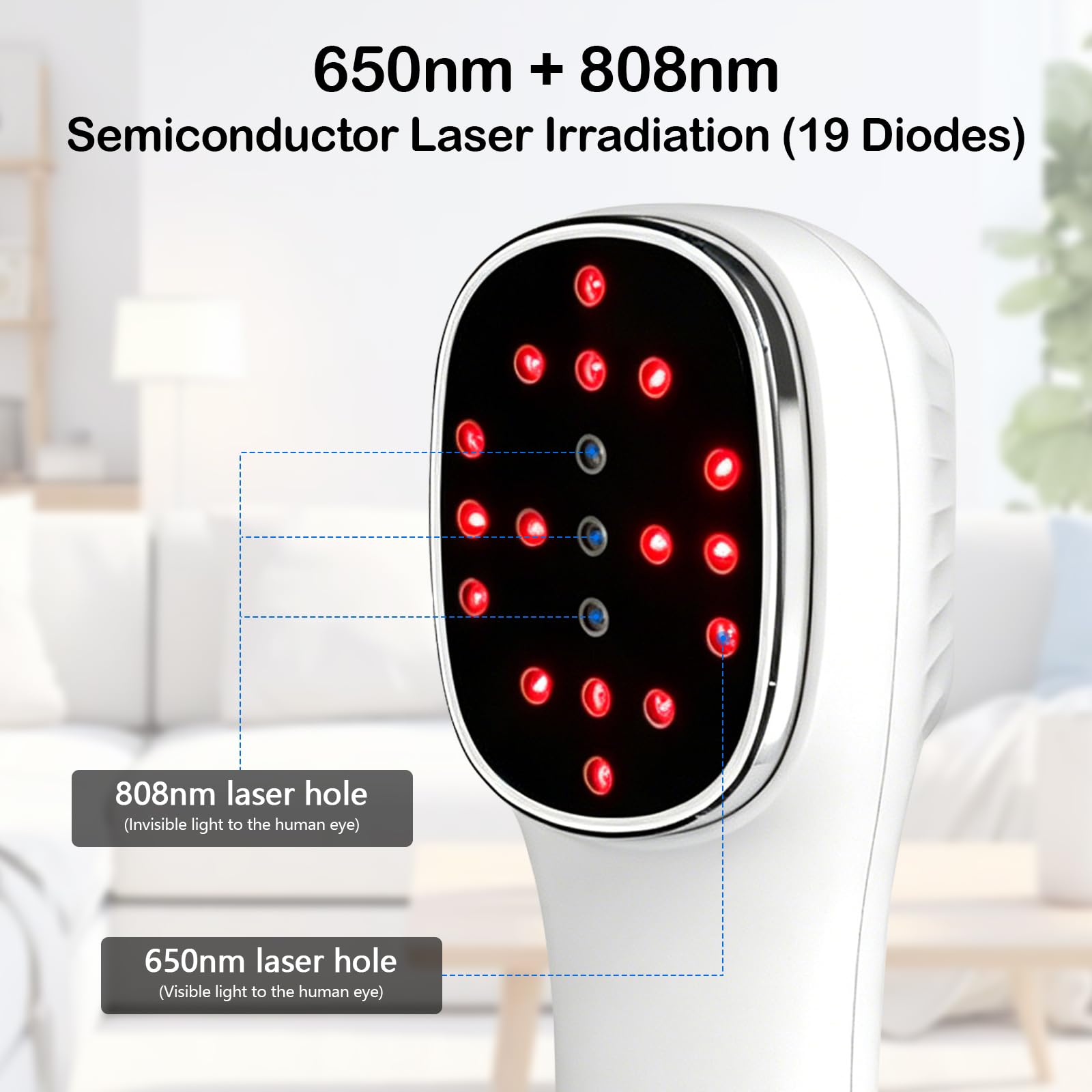 Dispositivo de terapia láser portátil para humanos y mascotas, con soporte y gafas de protección 16 × 650 nm + 3 × 808 nm regulación de intensidad en 4 niveles para todo el cuerpo