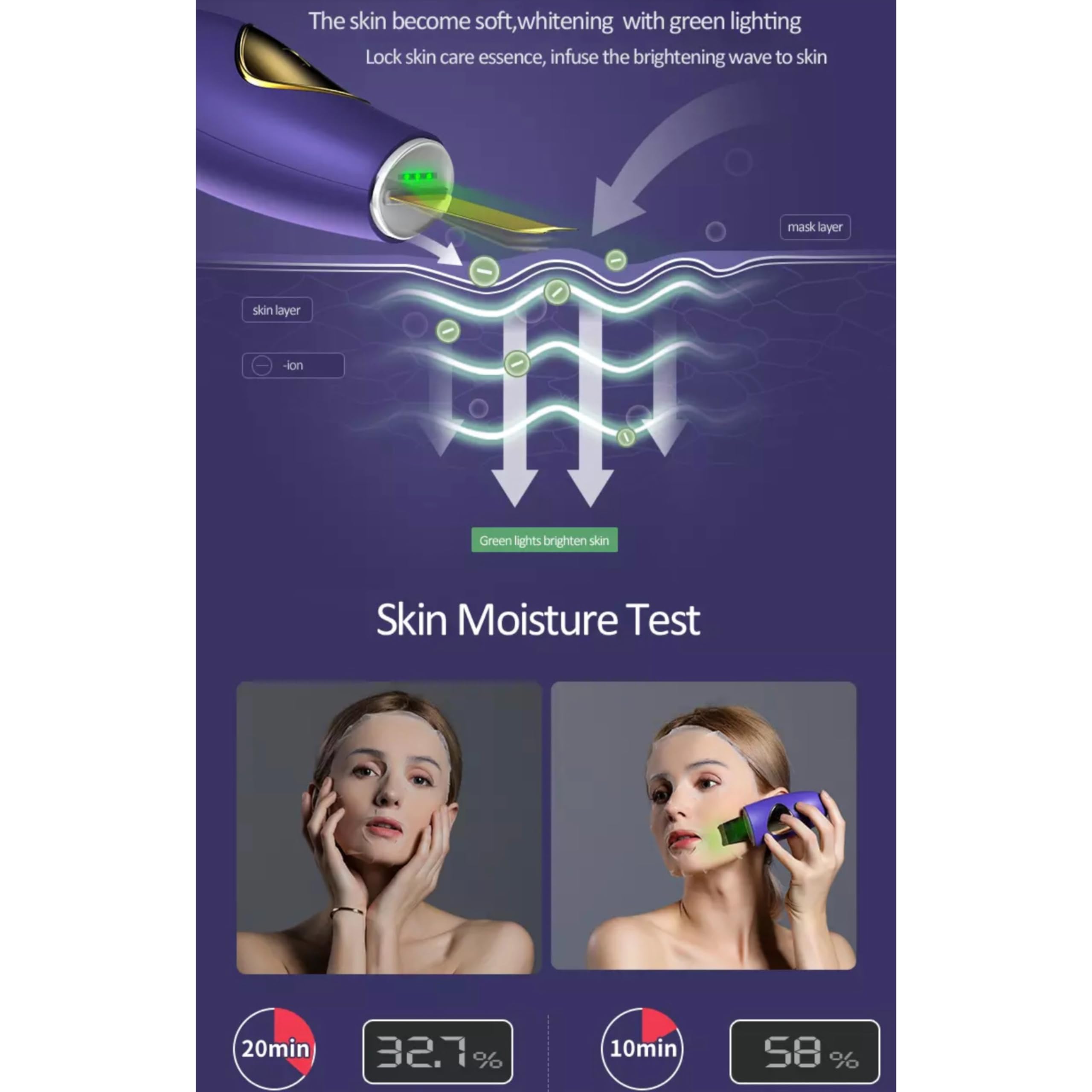 Lalano´S Cosmetics Golden Skin Scrubber - Pulitore per viso ad ultrasuoni, spatola dorata 24 K, EMS Lifting, tecnologia ionica, terapia a LED, rimozione punti neri e pulitore per pori, senza fili