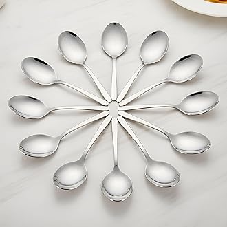 Stainless Steel Table Spoon for Tea, Coffee, Sugar & Spices | Spoon Set | Cutlery | Steel Spoons - Set of 12 Spoons with Round Edge