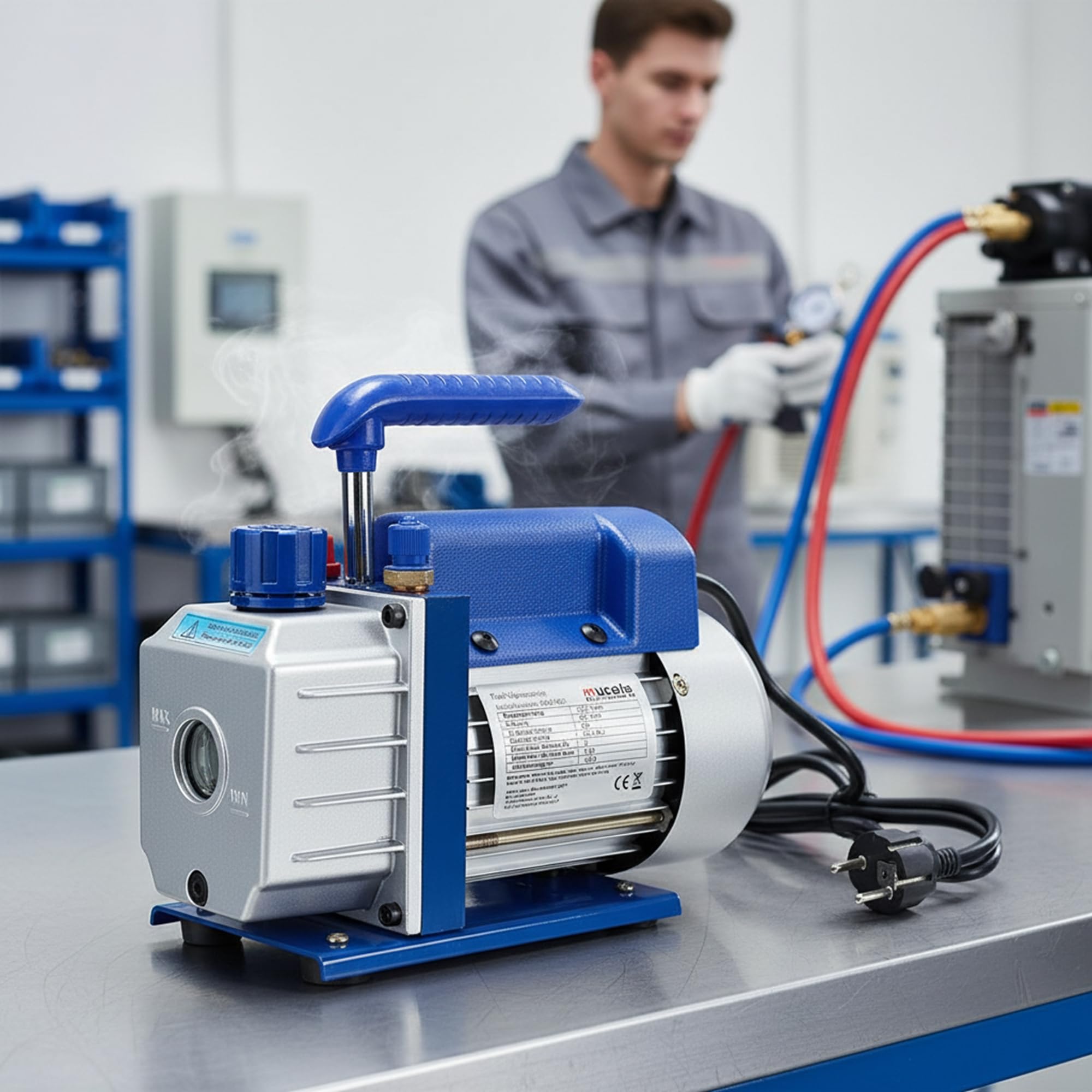 Mucola Vakuumpumpe Klimaanlage Unterdruckpumpe 70 L/min | inkl. Ölabsperrventil | für HVAC/Auto Einstufige Vacuumpumpe Harz-Entgasung