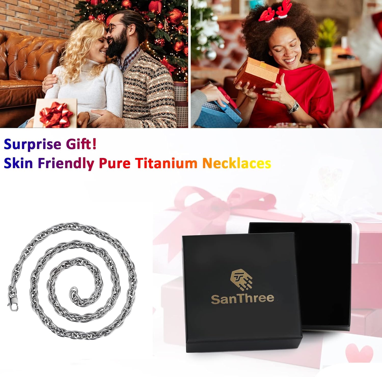 SanThree 7mm Pure Titanium Twist Link Chain Necklace, Skin Friendly Solid Titanium Braid Link Necklaces for Men & Women Birthday Gifts, 23.62 inches - Image 6