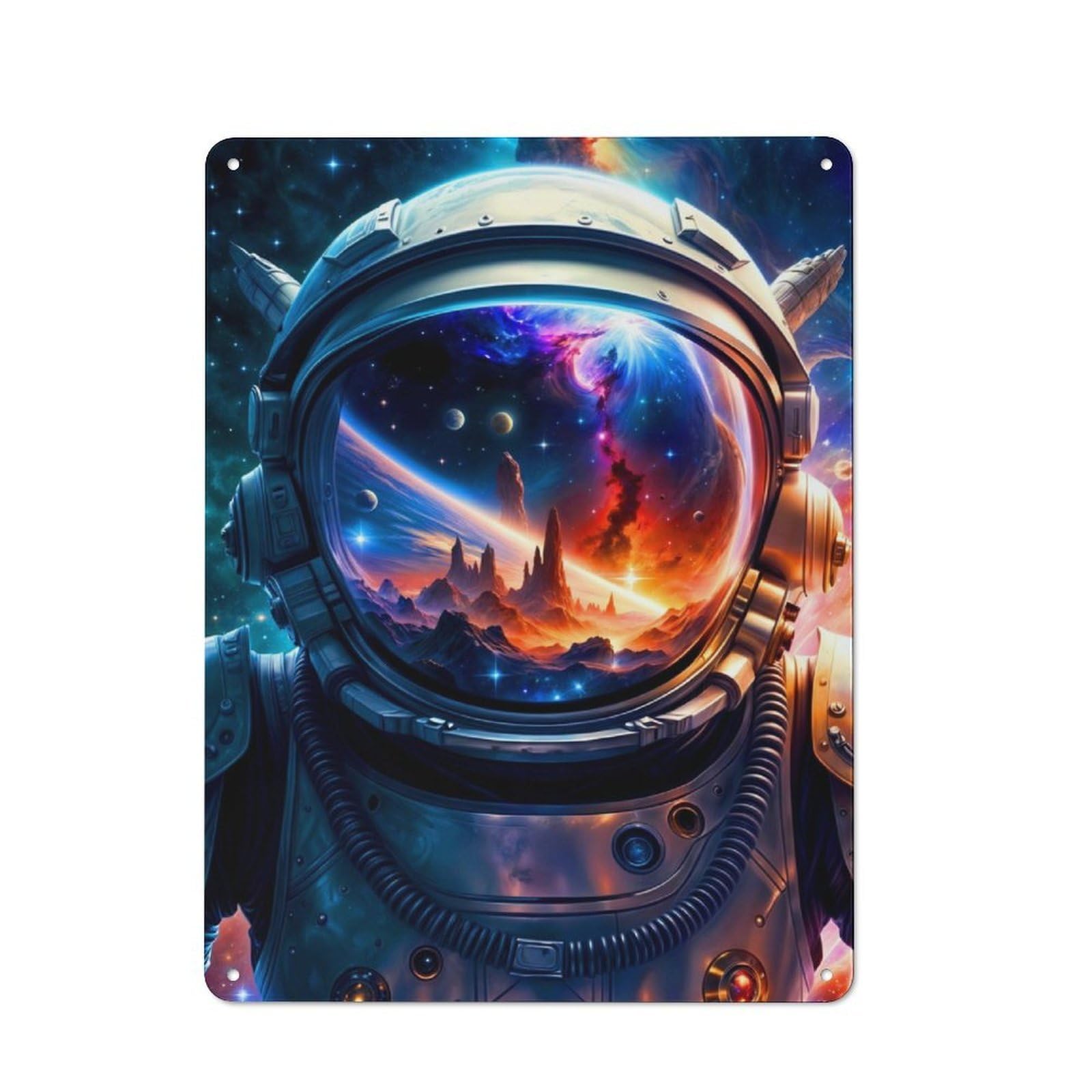 Junmoney Astronaut Helmet Space Metal Wall Sign 40X30cm, Rustic Decor For Hallway Wall, For Metal Sign Collectors, For Garage And Workshop Walls
