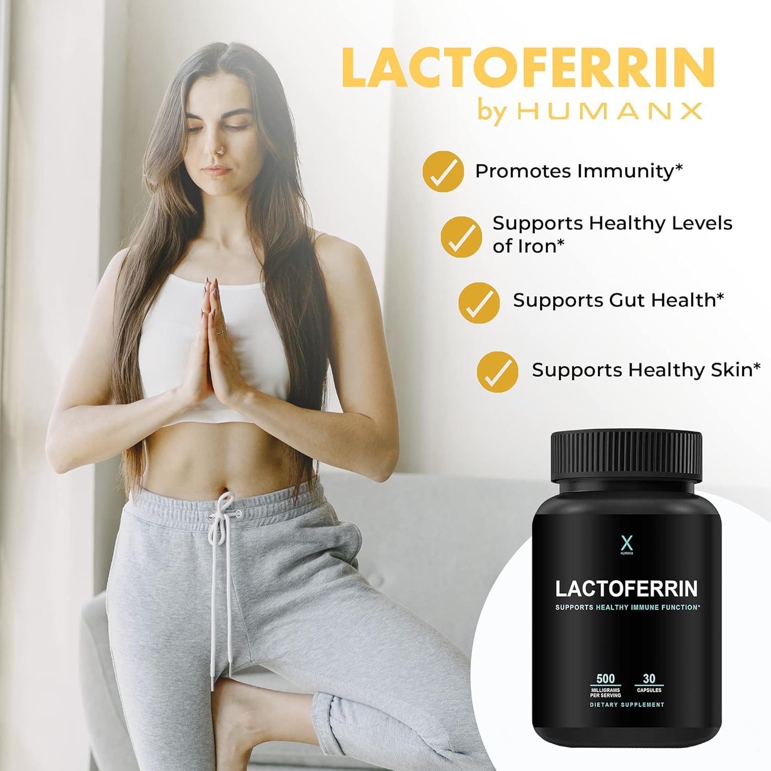 HUMANX Lactoferrin 500mg - Powerful Serving Size (Gluten Free, Non GMO, Soy Free Supplements) - A Component in Colostrum - USA Made, Supports Healthy Immunity, Iron Utilization & Absorption - Image 3