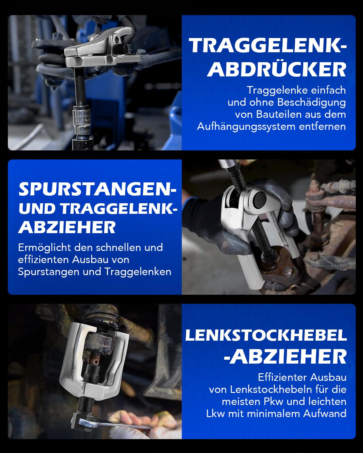 Orion Motor Tech 5-in-1 Kugelgelenk Abzieher Set (BS06), Spurstangenkopf Ausdrücker & Traggelenk Werkzeug Satz für PKW & LKW, Professionelles Abzieher Werkzeug Set für Spurstangen & Lenkstockhebel
