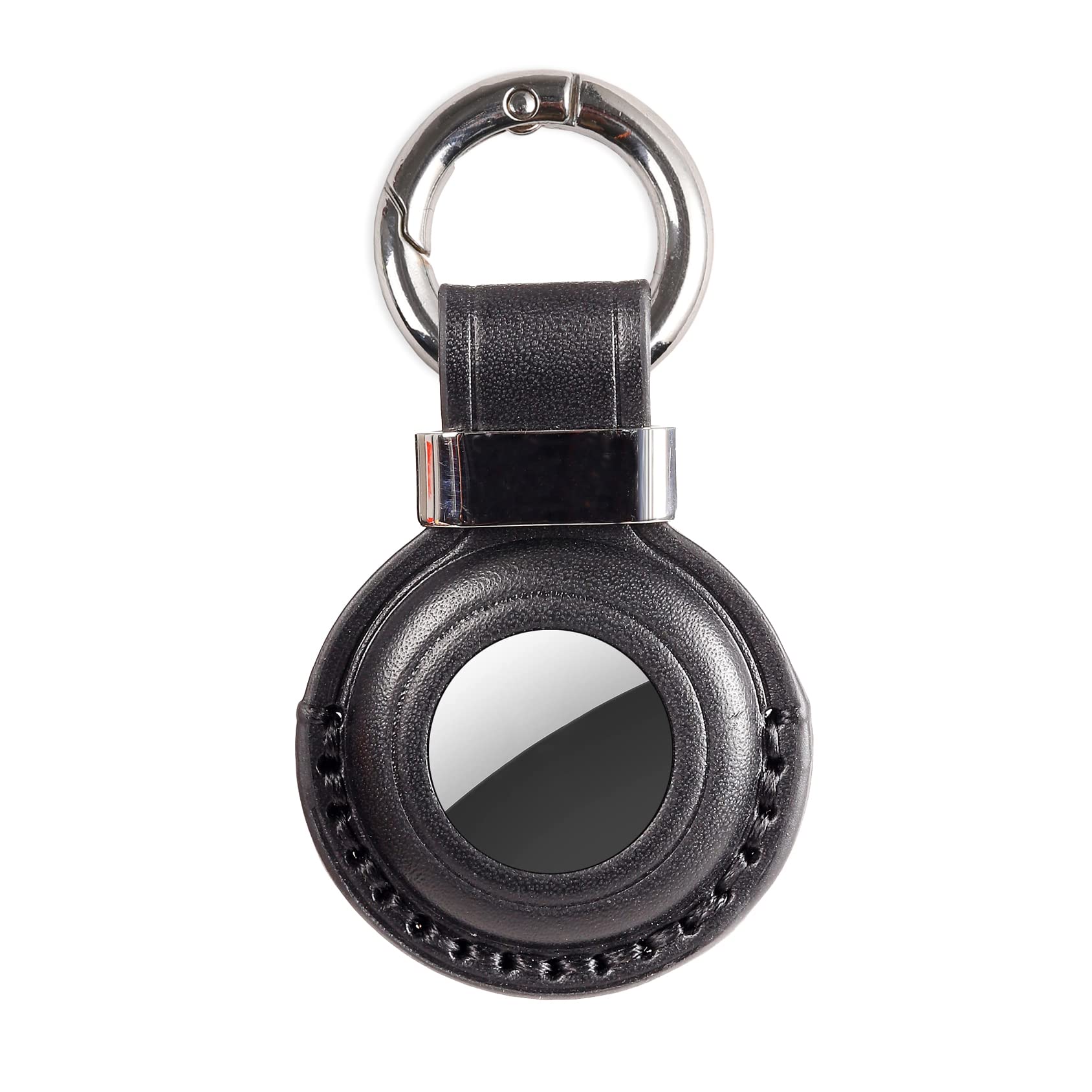 KEEPXYZ Genuine Leather Keychain Holder Compatible with Airtag, Secure for Air Tag Keychain Holder Case Cover Key Chain Ring Accessories - Black V2.0
