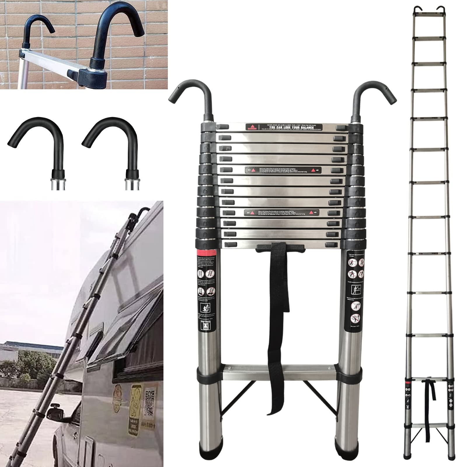 16.5FT Ladders Extendable Telescopic Ladder 5M, Stainless Steel Collapsible Extension Loft Ladder with Non-Slip Feet & Stable Hook, Telescoping Ladders Multi Purpose DIY Tools Portable Max Load 330Lbs — image 1