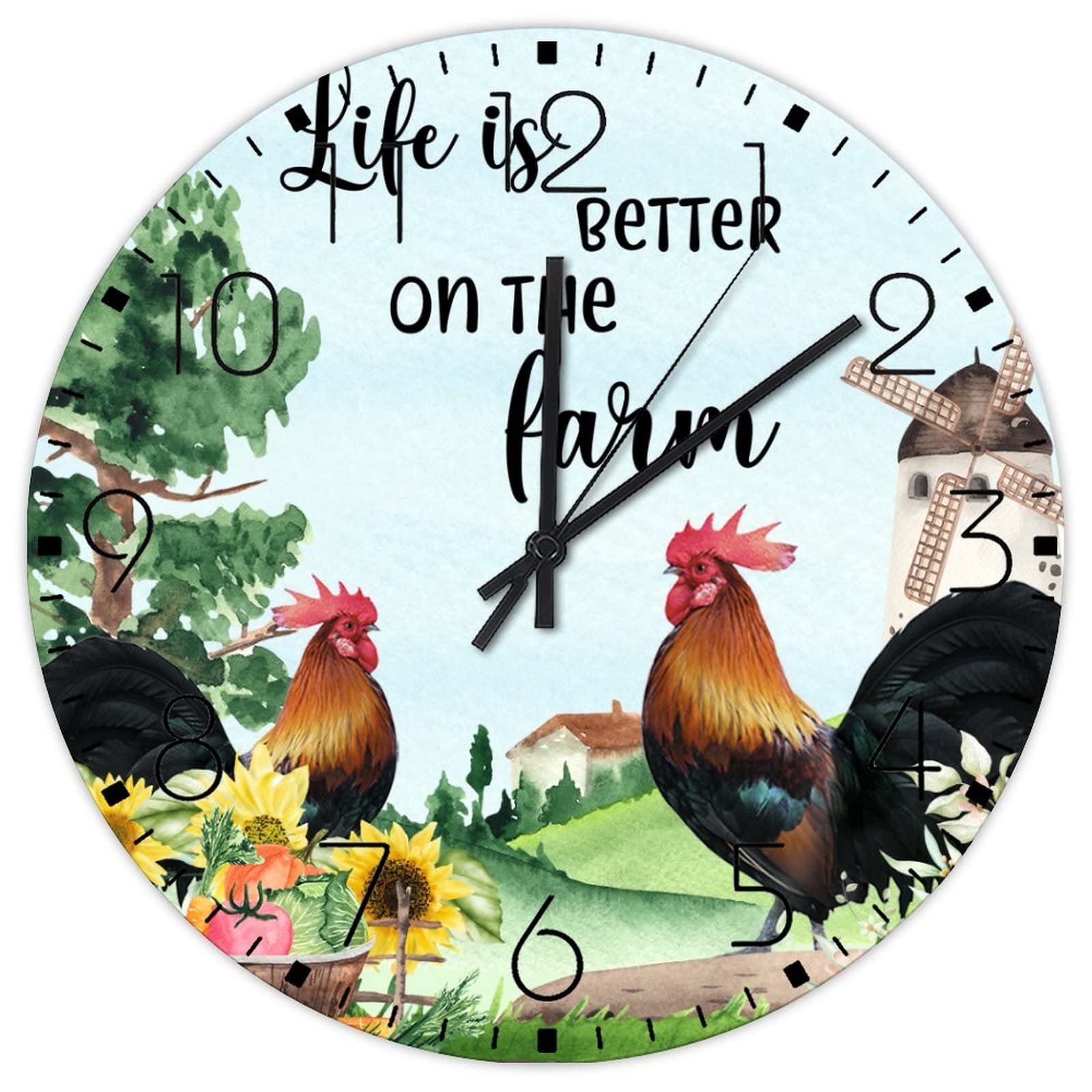 Horloge murale en bois coq et poulet pour une déco de cuisine chaleureuse