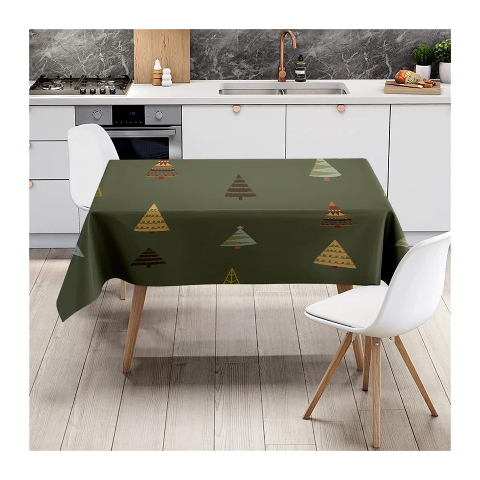 Mantel de Navidad Rustic Green Tablecloth with Tribal Patterns Perfect For Your Dining Room Decor(140X180CM)