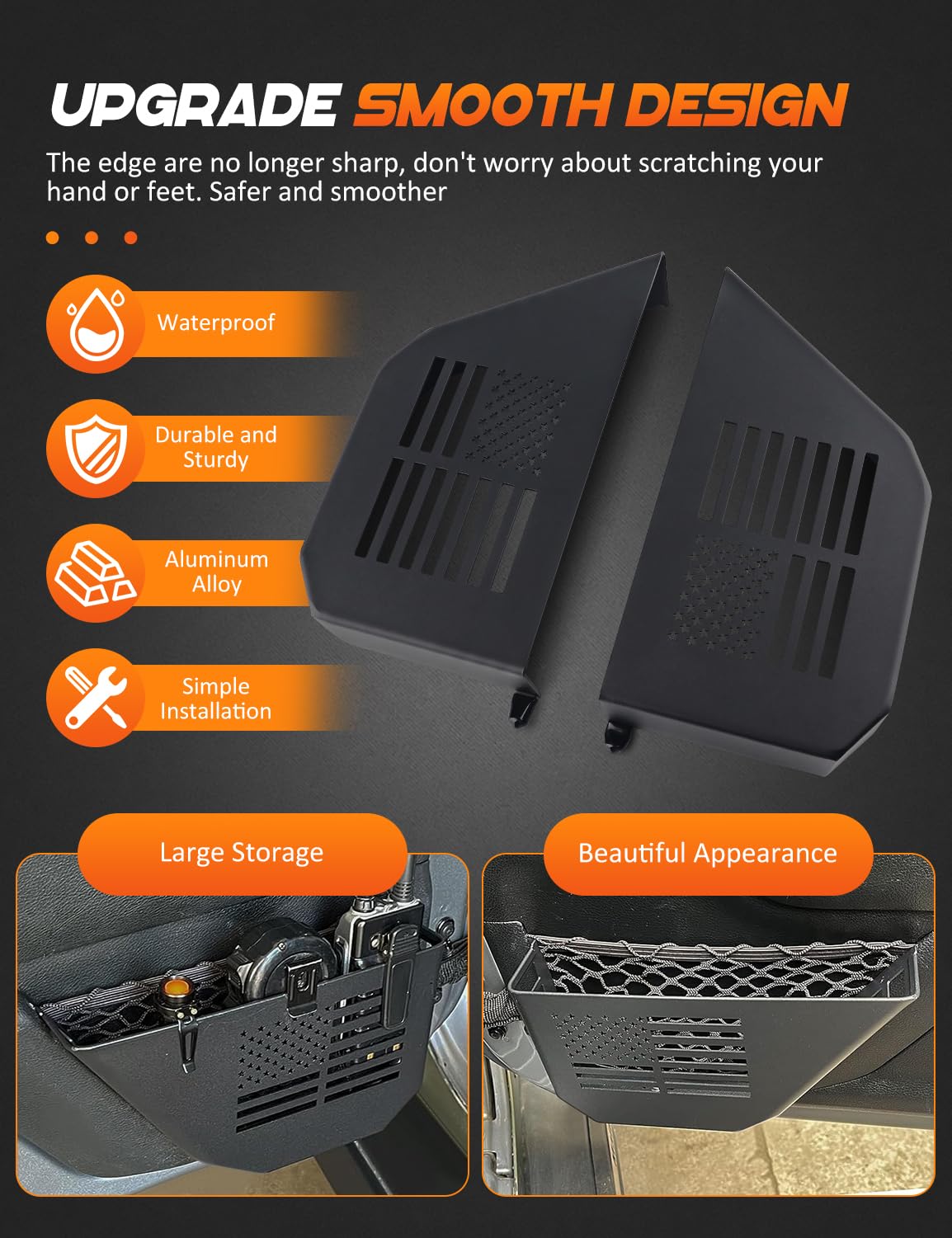 JK Lot de 2 organiseurs de rangement pour porte arrière en acier inoxydable compatible avec Jeep Wrangler JK JKU 2007-2018