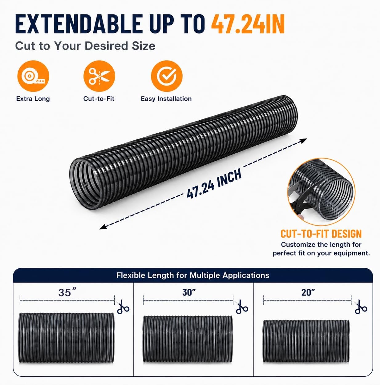 764-05082 Bagger Flex Hose Replacement 8in 3.9FT PVC Leaf Vacuum Hose for Cub Cadet MTD Craftsman Riding Mower Bagger cub cadet bagger 【200mm*1.2m】