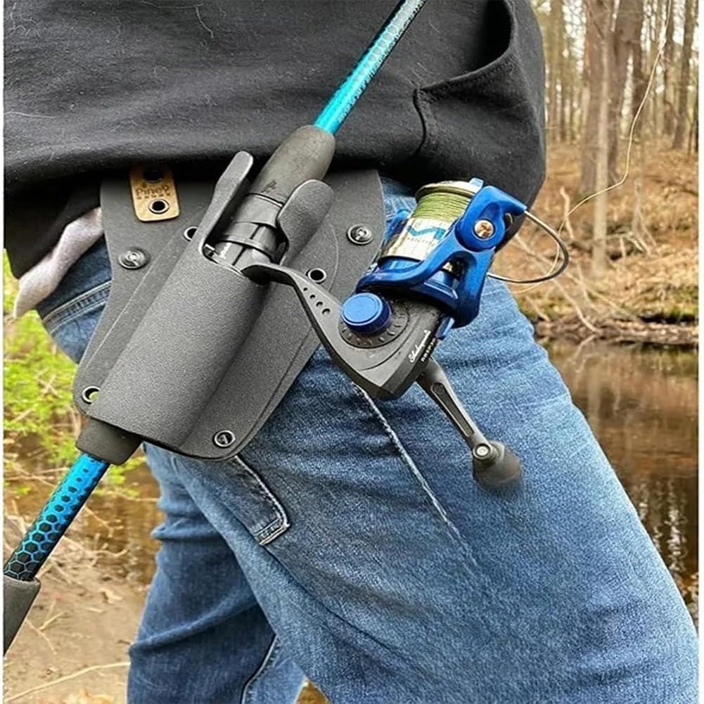 Slide-in Fishing Rod Hip Holster—Hands-Free Rod Holder for Fly & Bank Fishing, Durable Adjustable Portable Fish Pole Holster, Quick Draw Waist Belt Inserte Pole Gear with Stash Pocket (Brown) - Image 2