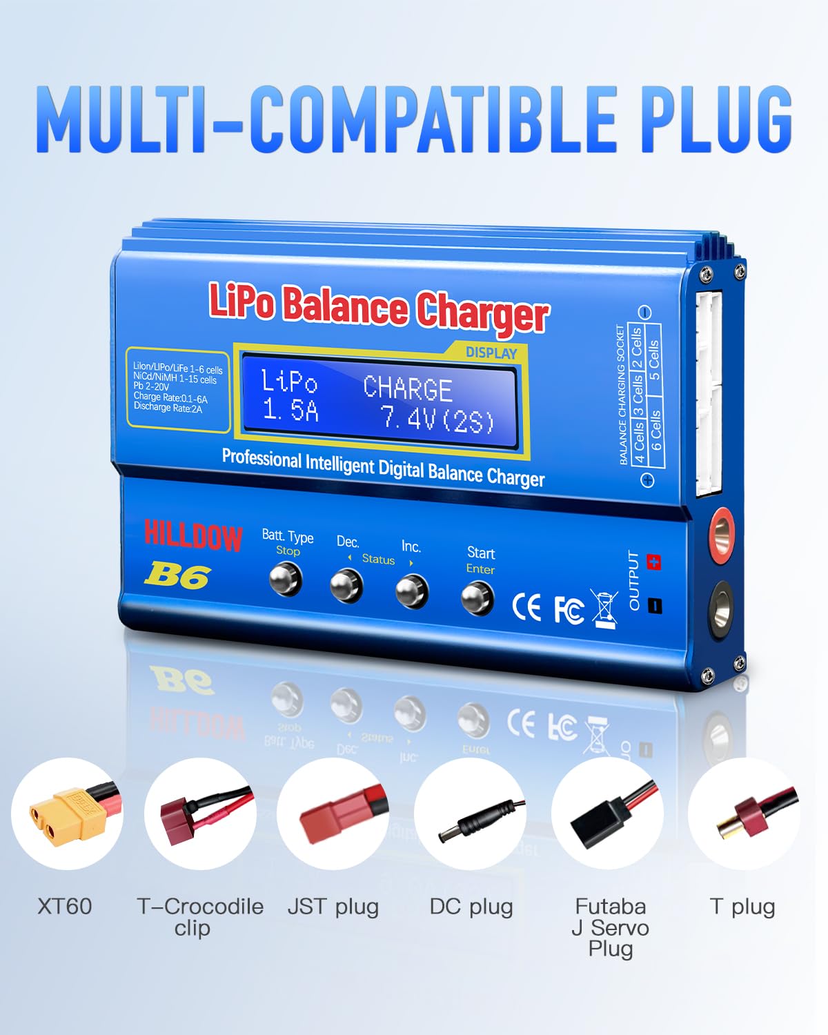 B6 ładowarka do akumulatorów równowagi, 80 W Lipo-Balance z zasilaczem sieciowym do NiMH (1-15s), LiPo/litowo-jonowy/Life (1-6s), RC-Hobby-ładowarka, złącza XT-60/JST/T