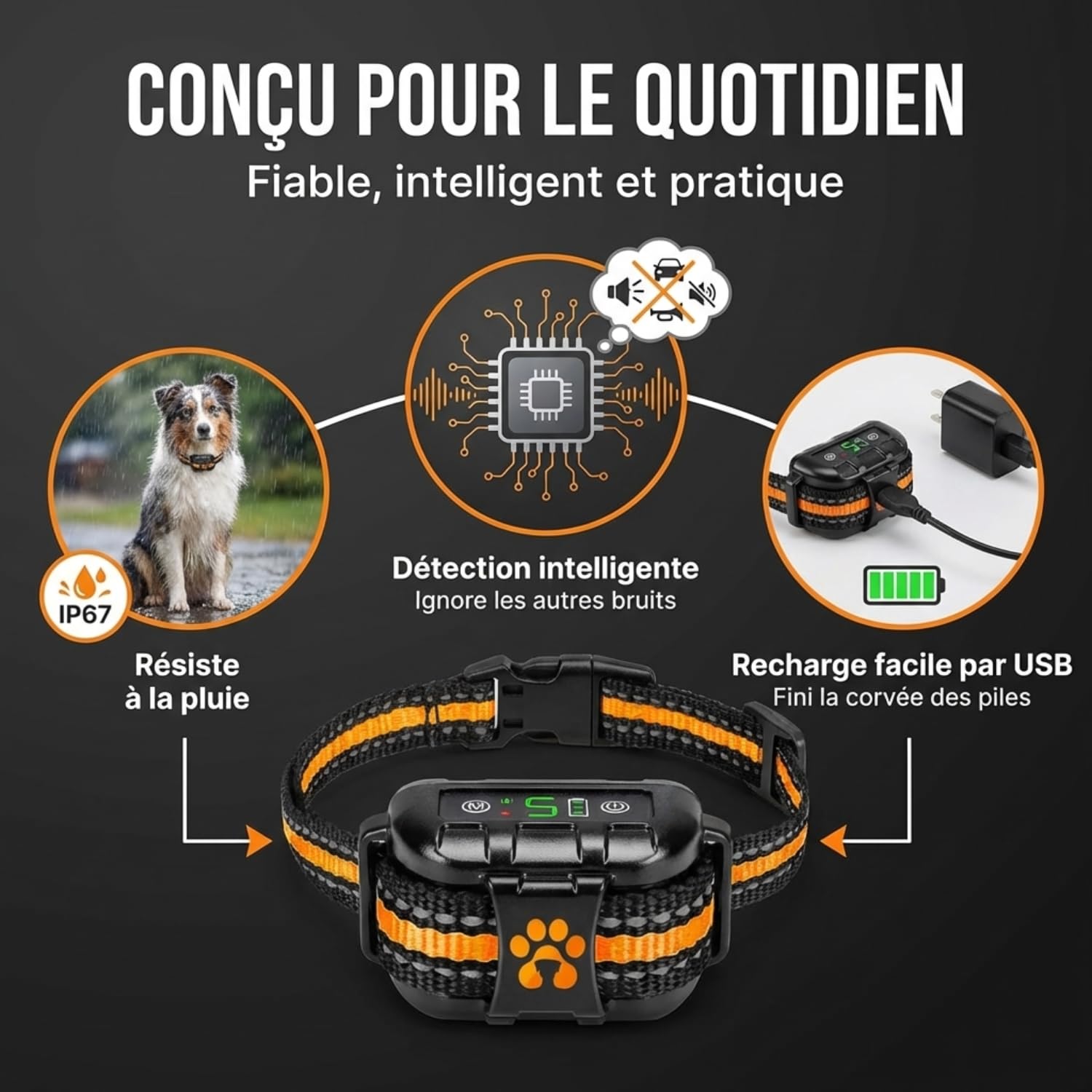 One PETS-TOP Collier Anti Aboiement Chien - Collier Anti Aboiement pour Chien à Simulation Electrostatique Douce, Vibrant, Sonore - IP67, Convient aux Gros et Petits Chiens - Ideal pour Le Dressage