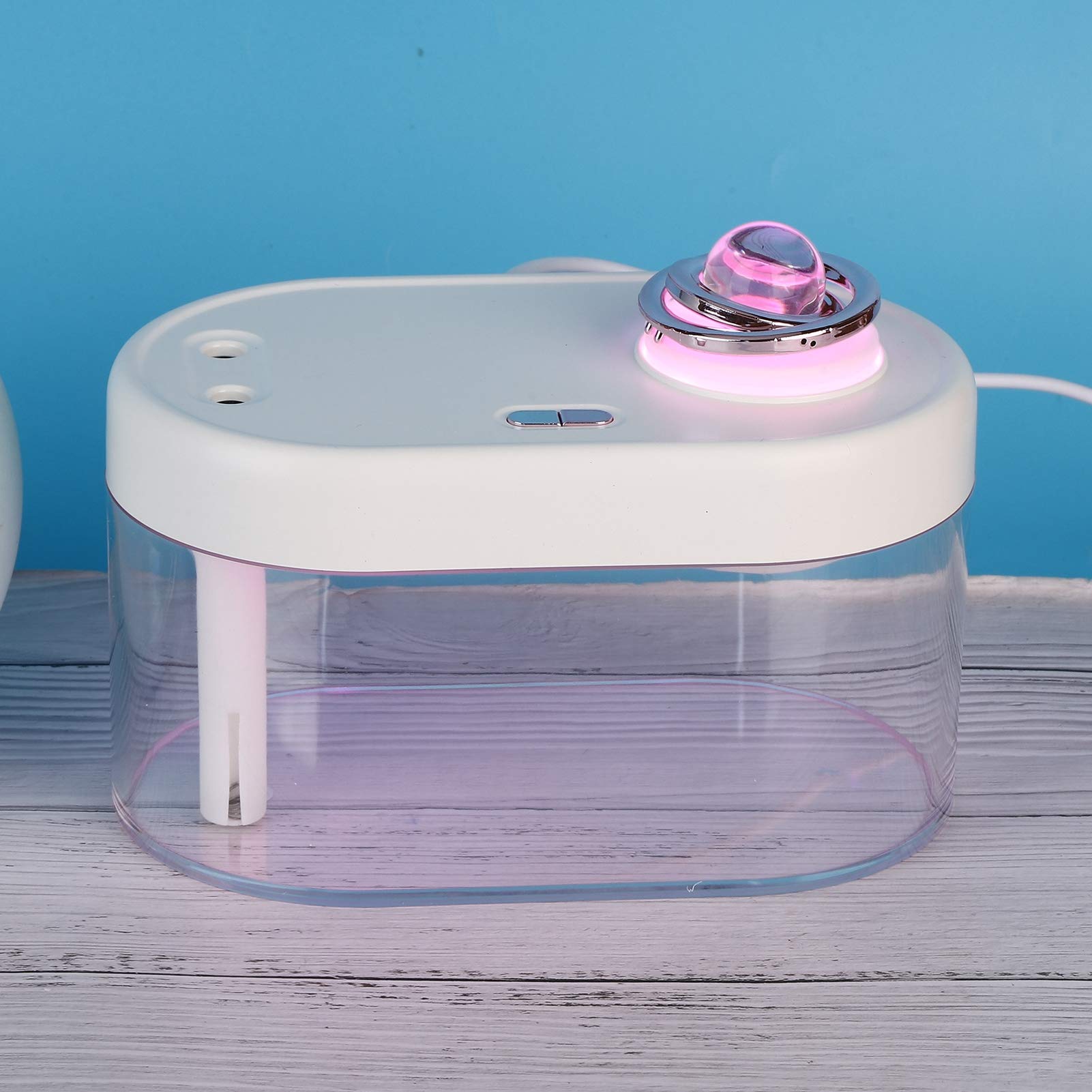 Umidificatore da tavolo a doppia spruzzatura alimentato tramite USB da 1 litro con luce notturna ambientale per l'home office (Bianca)