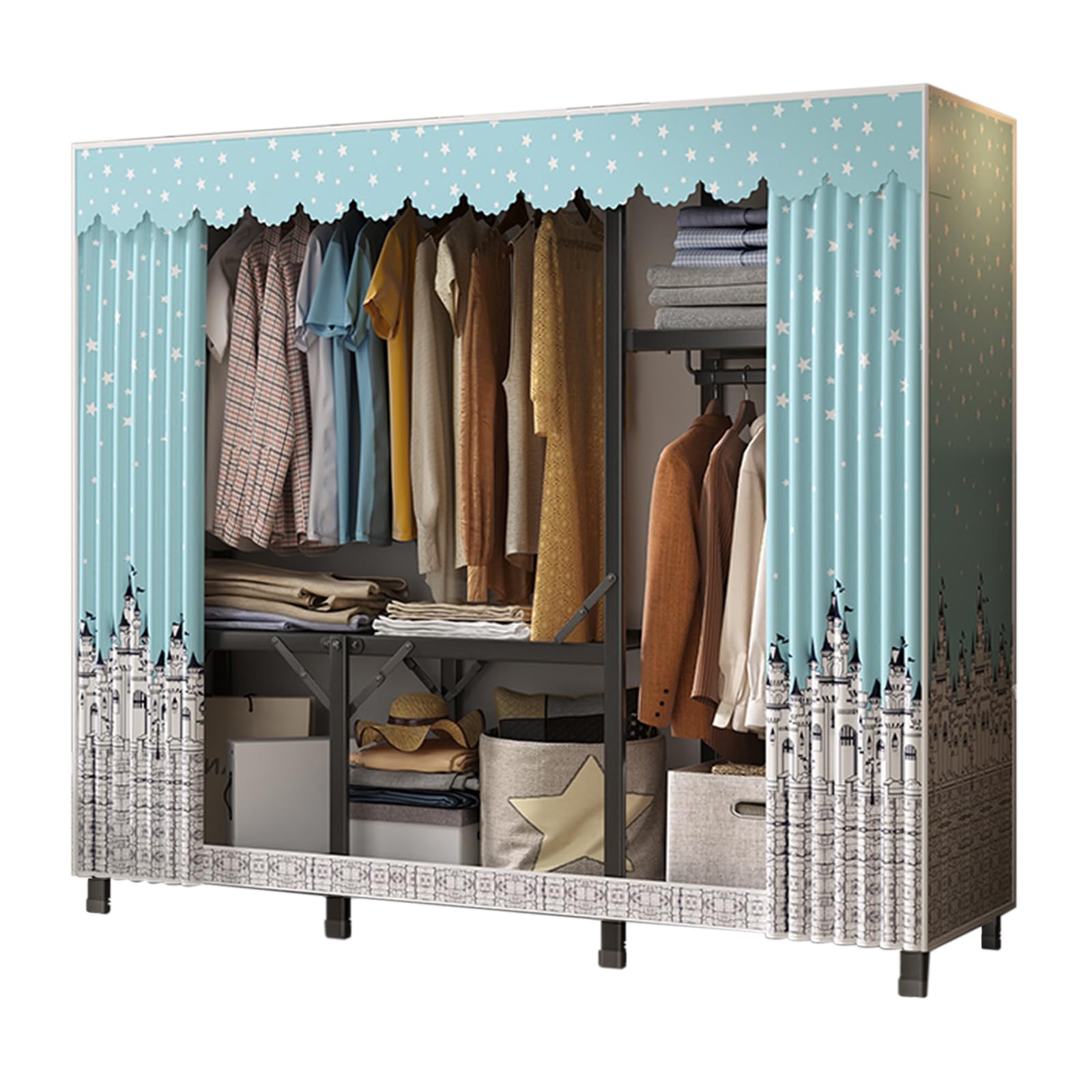 Faltbarer Kleiderschrank aus Stoff mit Aufhängestange, platzsparender Schrank für Schlafzimmer, Wohnzimmer, Garderobe, ideal für Schuhe, Taschen und Kleideraufbewahrung