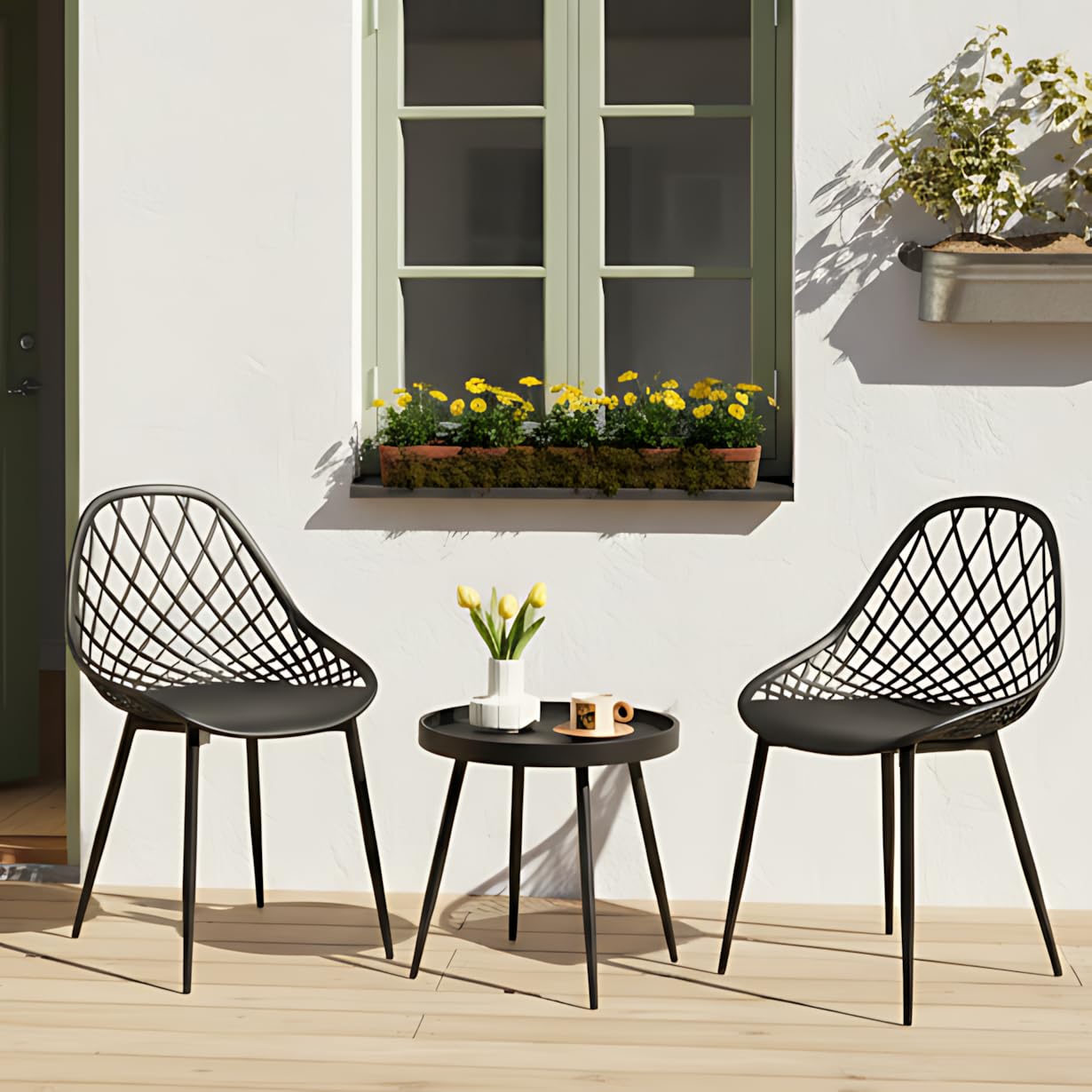 buybyroom Conjunto Balcon Mesa y sillas Balcon con Mesa y sillas terraza Exterior pequeña, Apto para terraza, jardín y salón, Patas Metálicas de Silla con Pies Regulabless, Negro