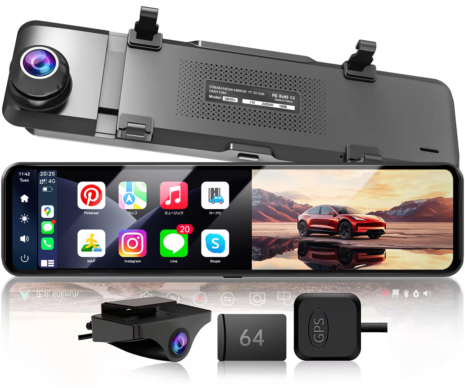 Amazon.co.jp: JADO ドライブレコーダー ミラー型 CarPlayと