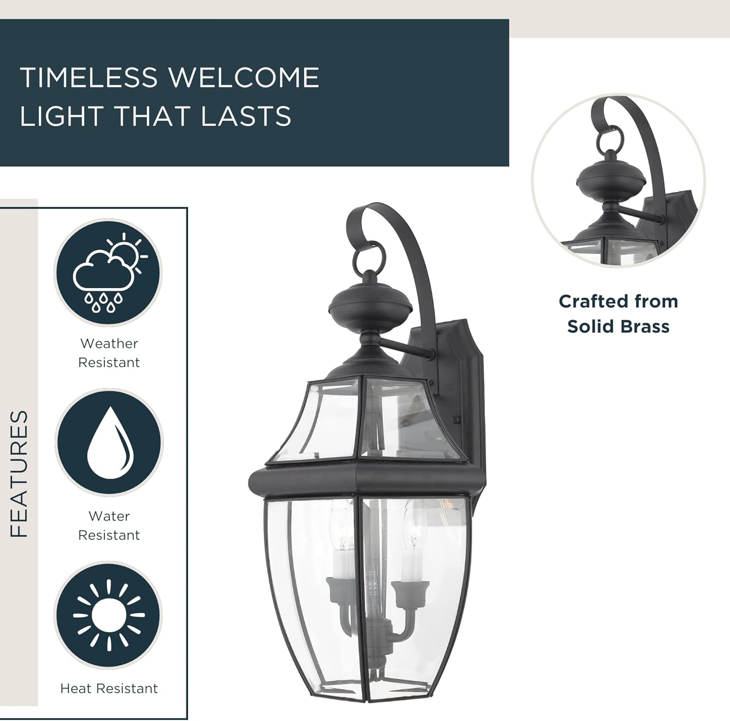Quoizel Newbury 20" Outdoor Wall Lantern, 2-Light Mystic Black with Clear Beveled Glass, E12 Base, French Country Style