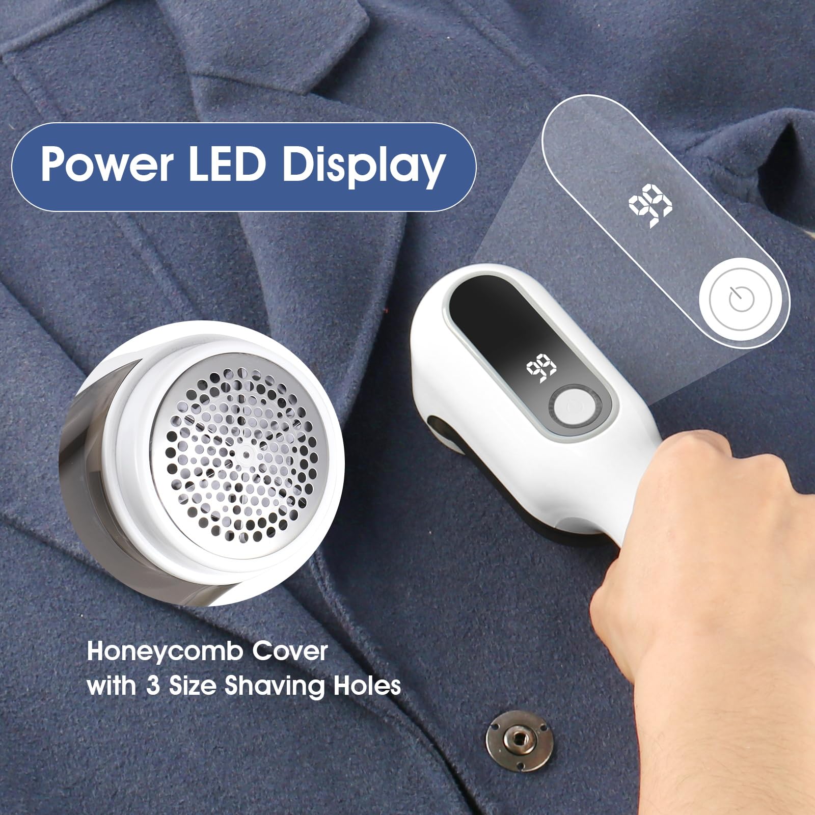 Rasoio elettrico per tessuti, ricaricabile tramite USB, con 6 lame, 2 velocità, per rimuovere peli e pelucchi da vestiti, mobili, divani e coperte, con display a LED