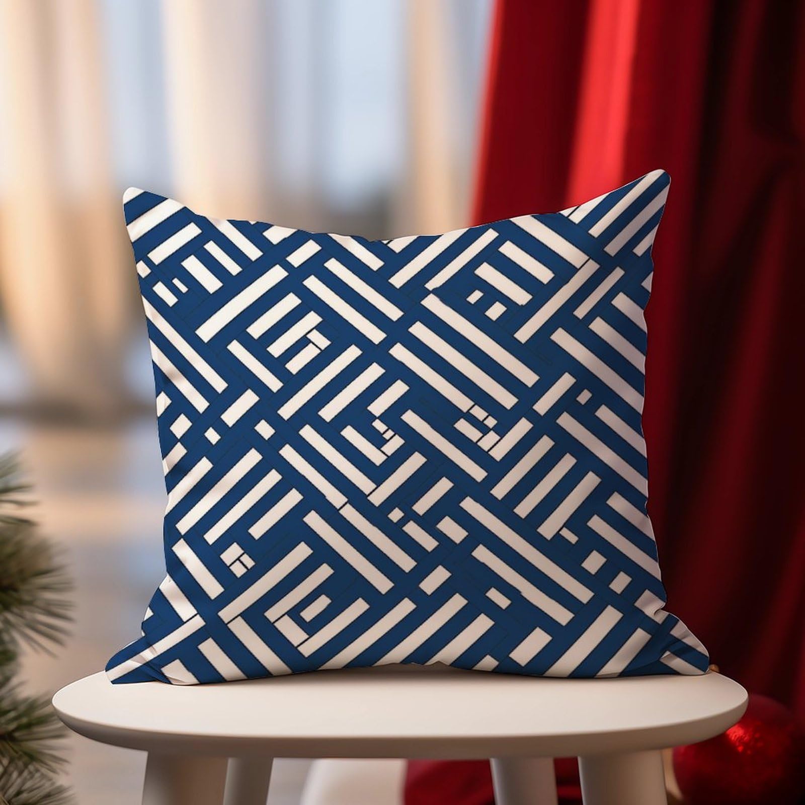 Lacefield Trellis Print Geometric Blue Pillow Cover Chinoiserie Grandmillenial Ming Trail Pillow Covers Accent Pillowcase Abstract Decorative Cushion Cases Home Decor For Living Room Bed Car 20x20in