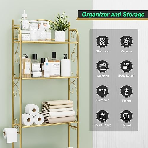 Miniatura 8 de HOME BI Estante de almacenamiento sobre el inodoro, estante organizador de baño de 3 niveles, soportes de inodoro independientes ahorradores de