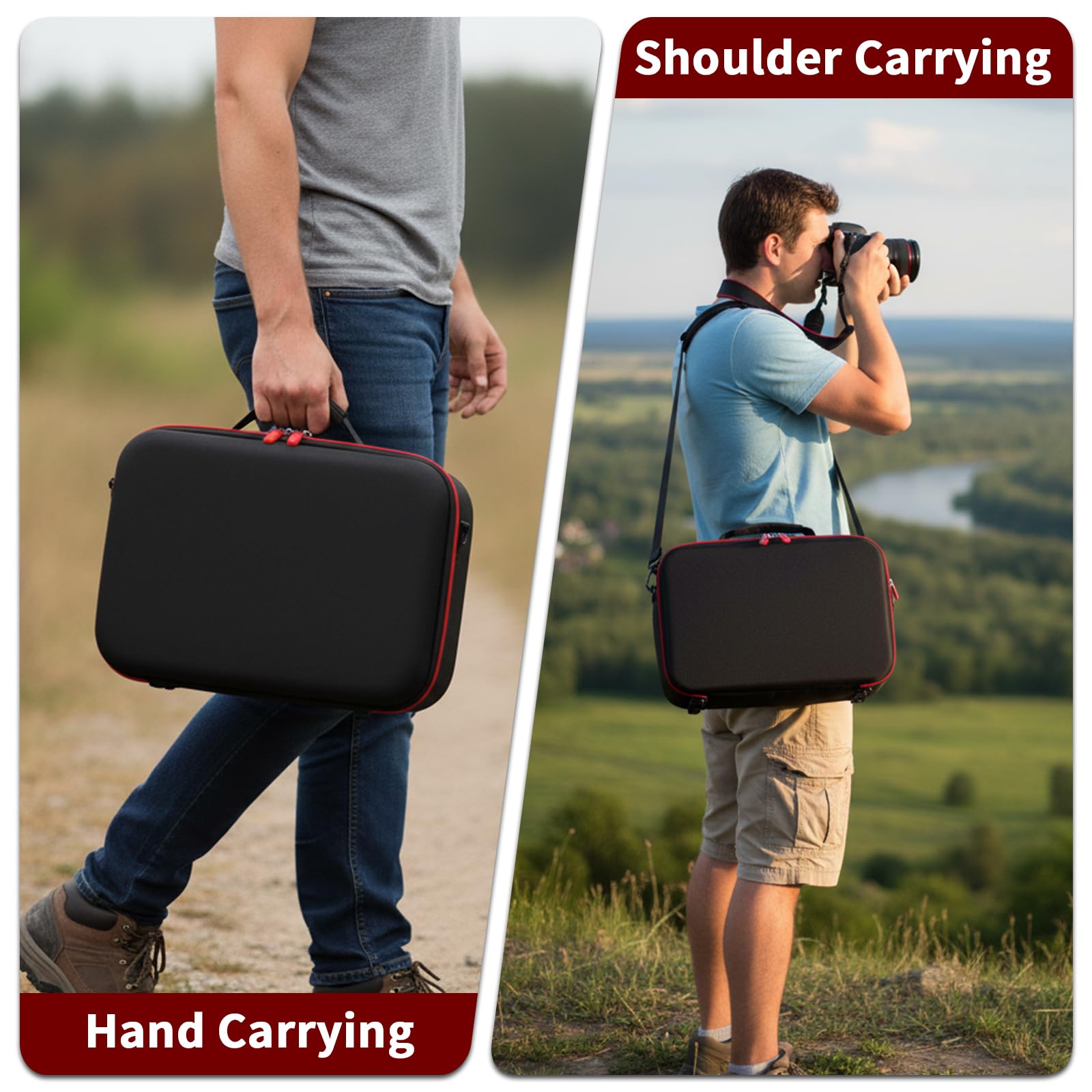 Custodia per fotocamera Canon EOS Rebel T7/R50/R6 Mark II/R100, per Sony Alpha 7 IV/ ZV-E10/ A6400/ A6700/A6100, per Nikon D7500 DSLR SLR, borsa per obiettivo/batteria/treppiede, con tracolla - solo