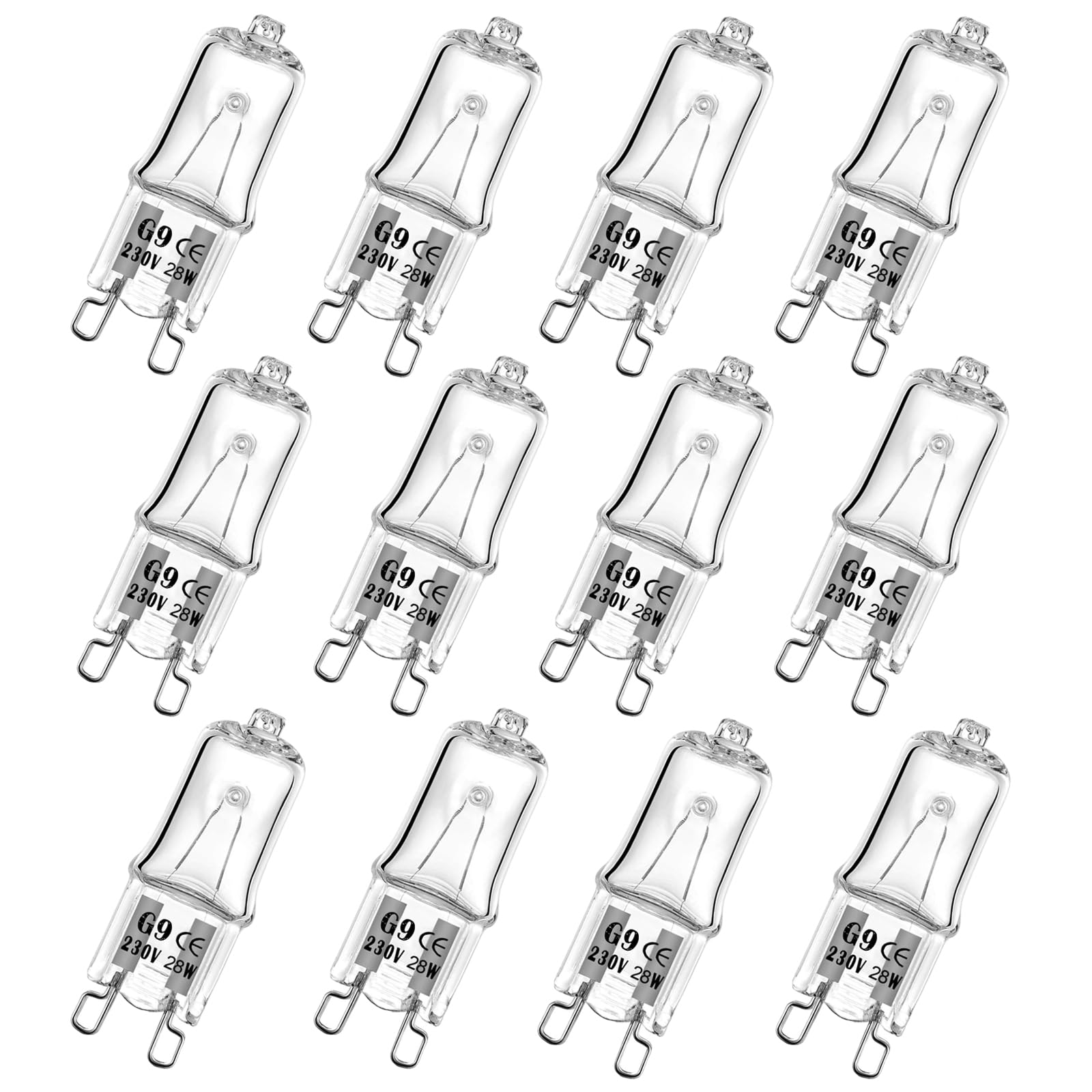 WinDerMo G9 Halogen Leuchtmittel 12 Stück, Halogen 28W 230V Dimmbar Halogenlampen, G9 Kapsel Glühbirnen Nicht Flimmern, Warmweiß Lampen 2700K für Backofenlampe, Deckenleuchten, Leuchter