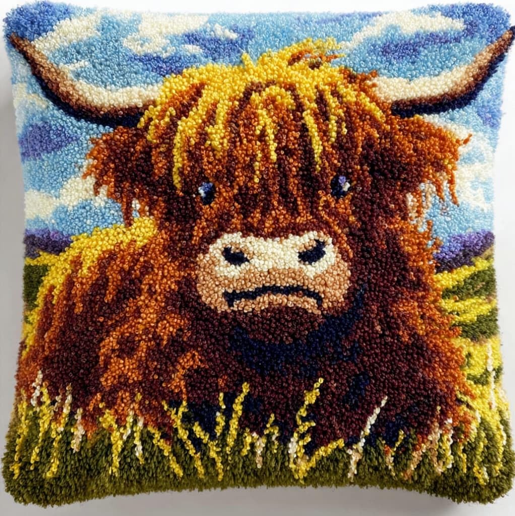 Axiangzik Highland Cattle Latch Hook Cushion Kits,