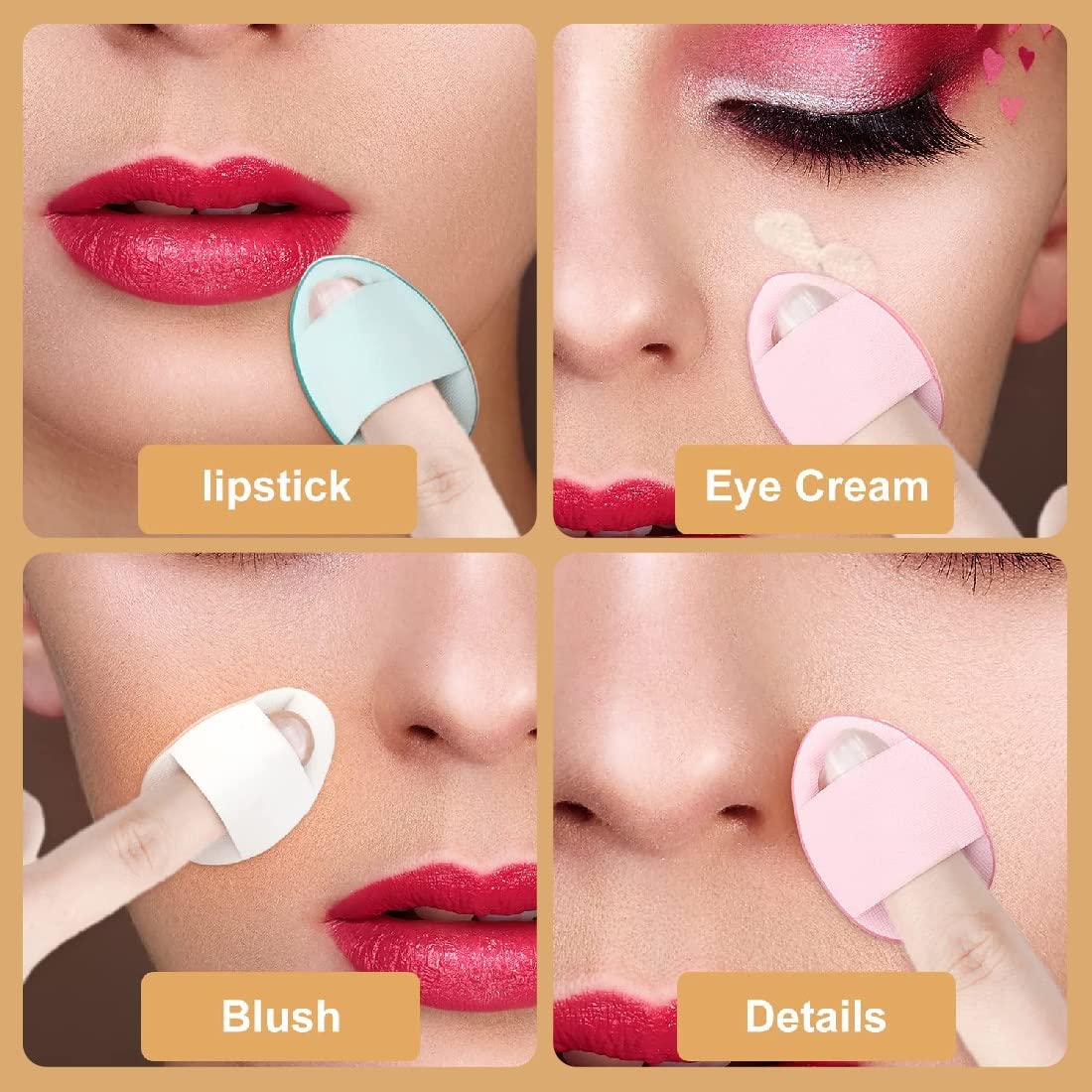5PCS Polvere per dita,2PCS Burro a sfoglia umido e secco,Mini soffio di polvere,per Fondotinta Correttore Cosmetico Fondotinta Spugna Strumento di Trucco in Polvere