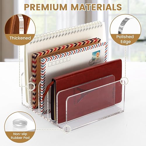 Miniatura 3 de Organizador de correo para encimera, elegante soporte de acrílico con 5 compartimentos, soporte de almacenamiento de archivos de escritorio pequeño