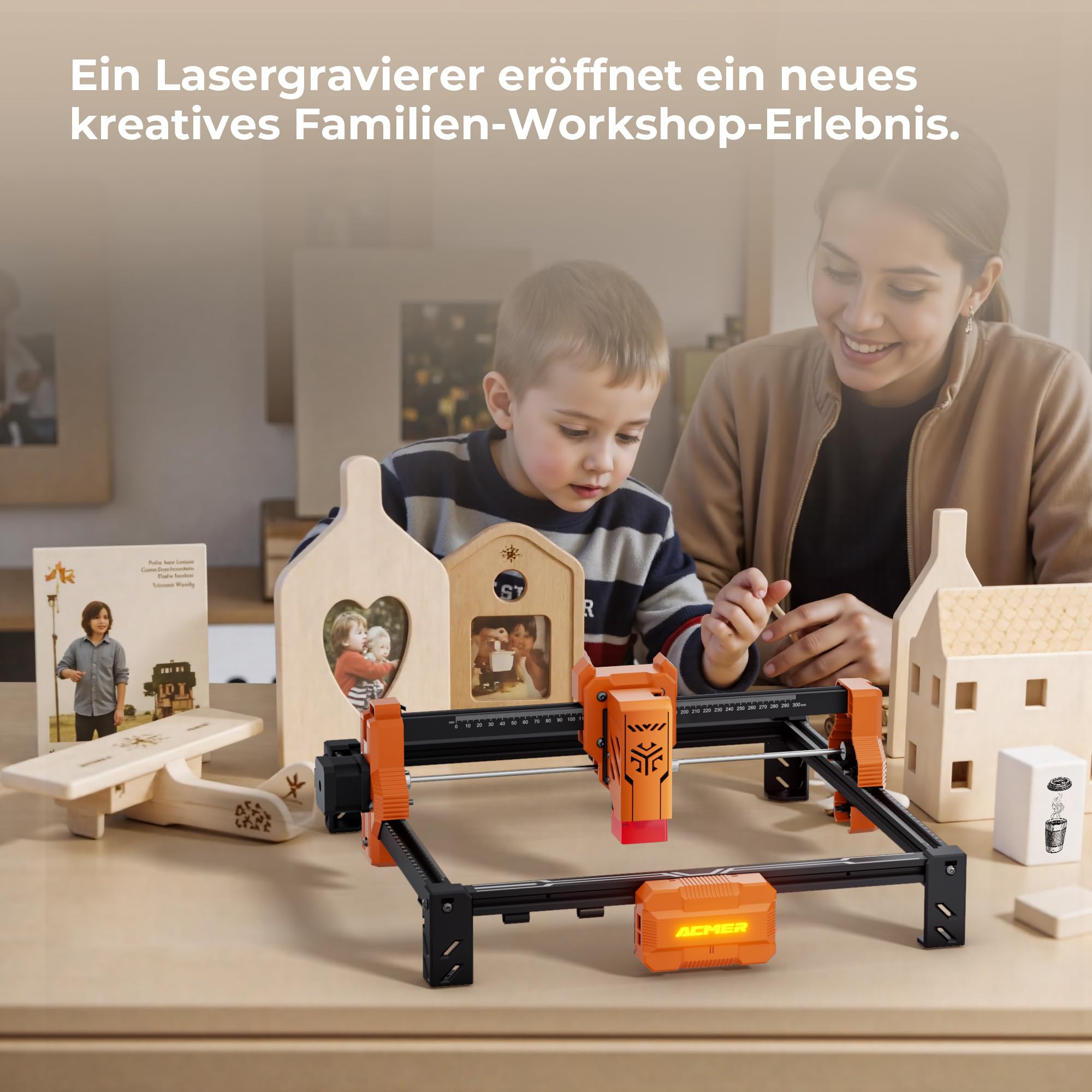 ACMER 7W Laser Cutter, 48W Ausgangsleistung Laser Graviermaschine, 300x300mm, 10000 mm/min, Holz Lasergravierer für DIY-Chargenanpassung, Bildung und Unterricht, Modellbau, individuelle Geschenke