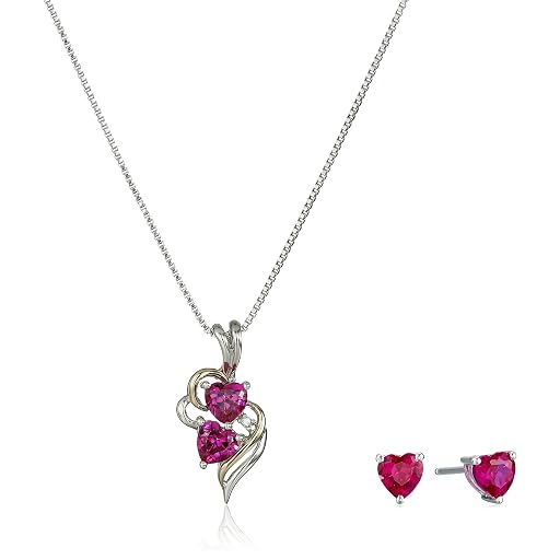 MockWares Collection Sterling Silver Ruby Heart Set