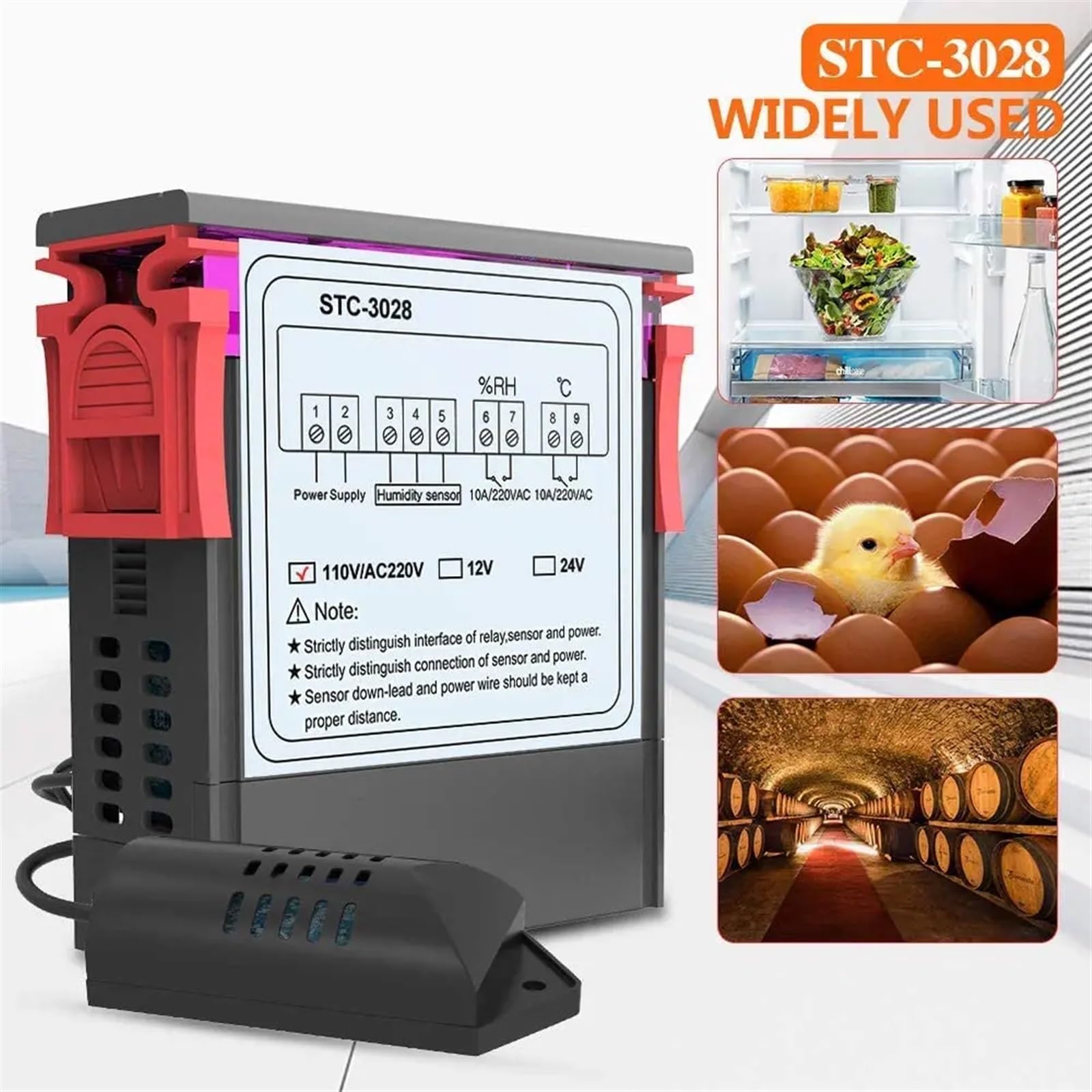 Doppio termostato Digitale Controllo umidità Temperatura STC-3028 Termometro Igrometro Regolatore incubatrice AC 220V DC 12V 24V (Color : Only Test Probe)