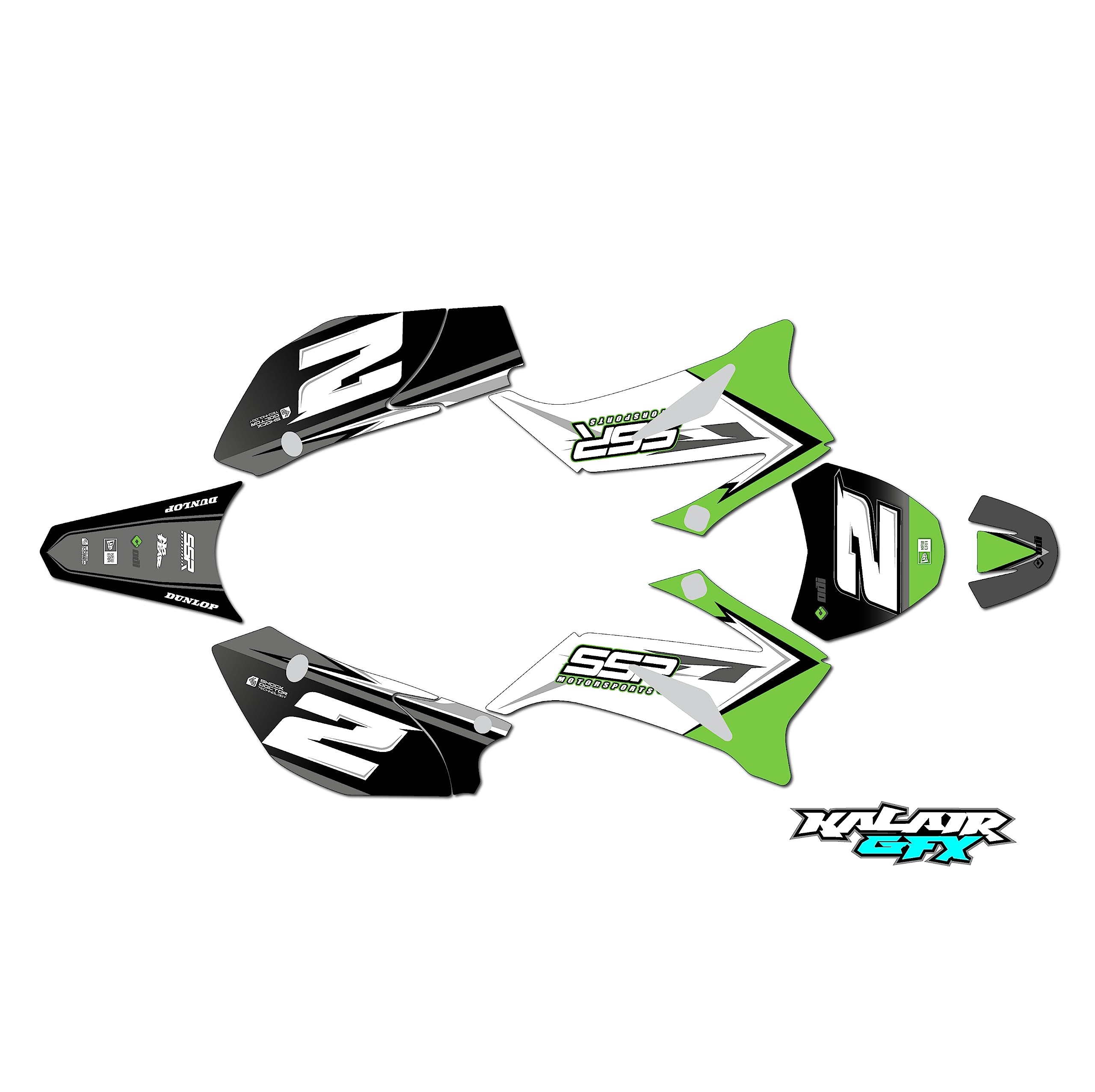 Kalair GFX Graphics Kit for SSR SR 125TR (2021) Razor Series Green 09 Mil - Dirt bike Custom Racing Graphics Decals Stickers Kit, no-plastics