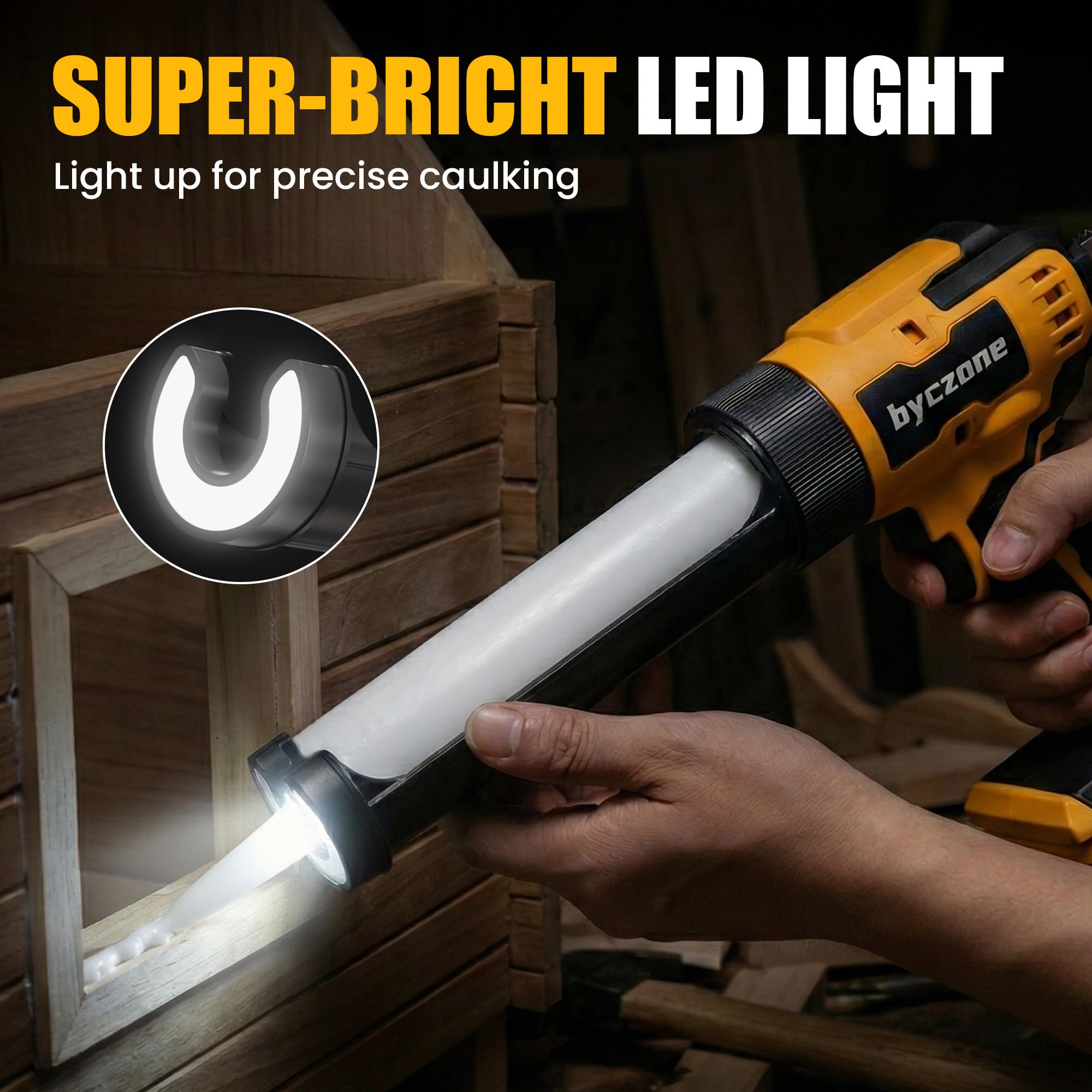 Pistola de calafateo eléctrica compatible con batería Dewalt de 20 V máximo, pistola de calafateo inalámbrica de 10 onzas con 6 velocidades ajustables, luz LED, pistola de calafateo alimentada