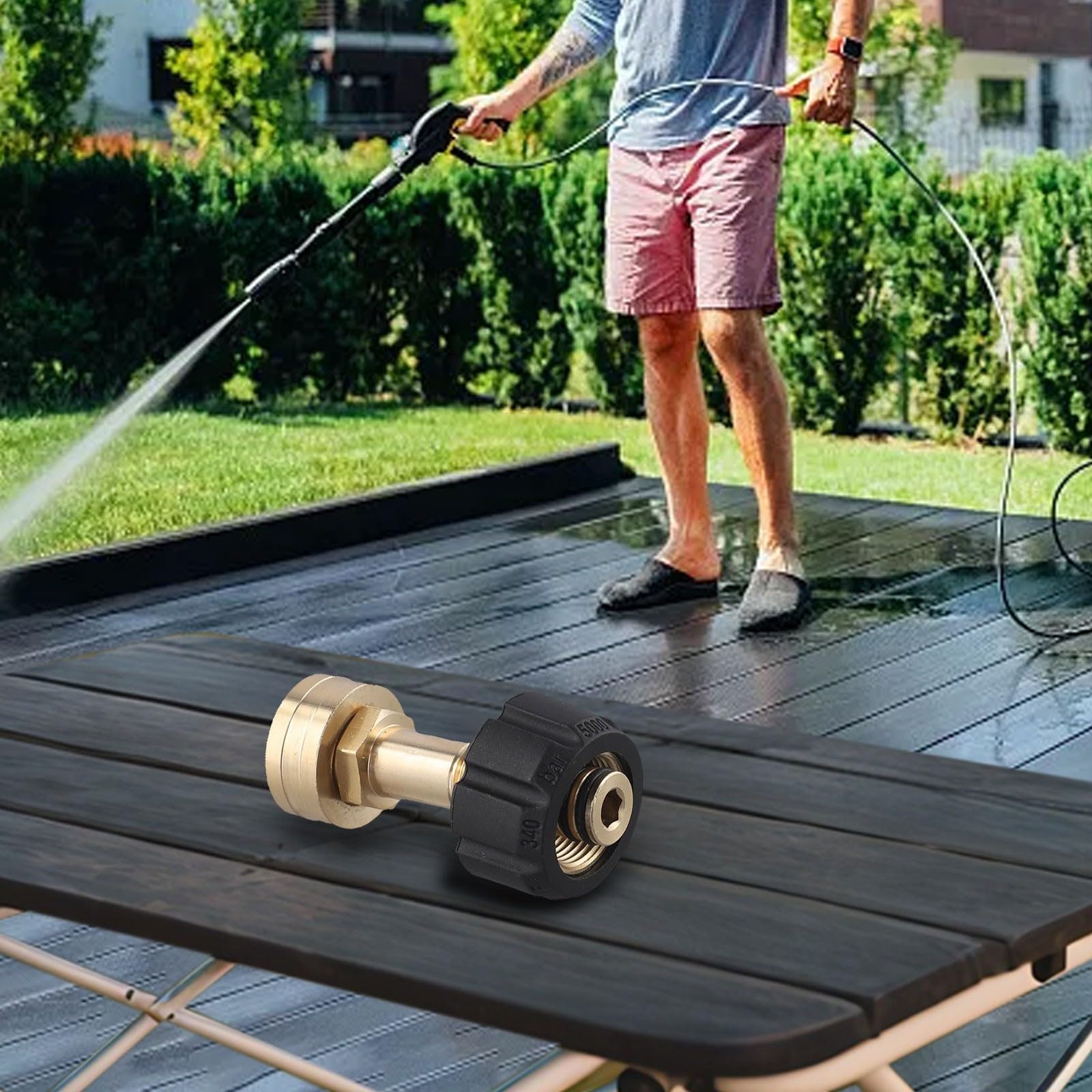 Adattatore per flusso d'acqua M22-14 mm per tubo da giardino a idropulitrice, adattatore per tubo da giardino a connessione rapida, schiuma con montaggio in ottone e plastica resistente