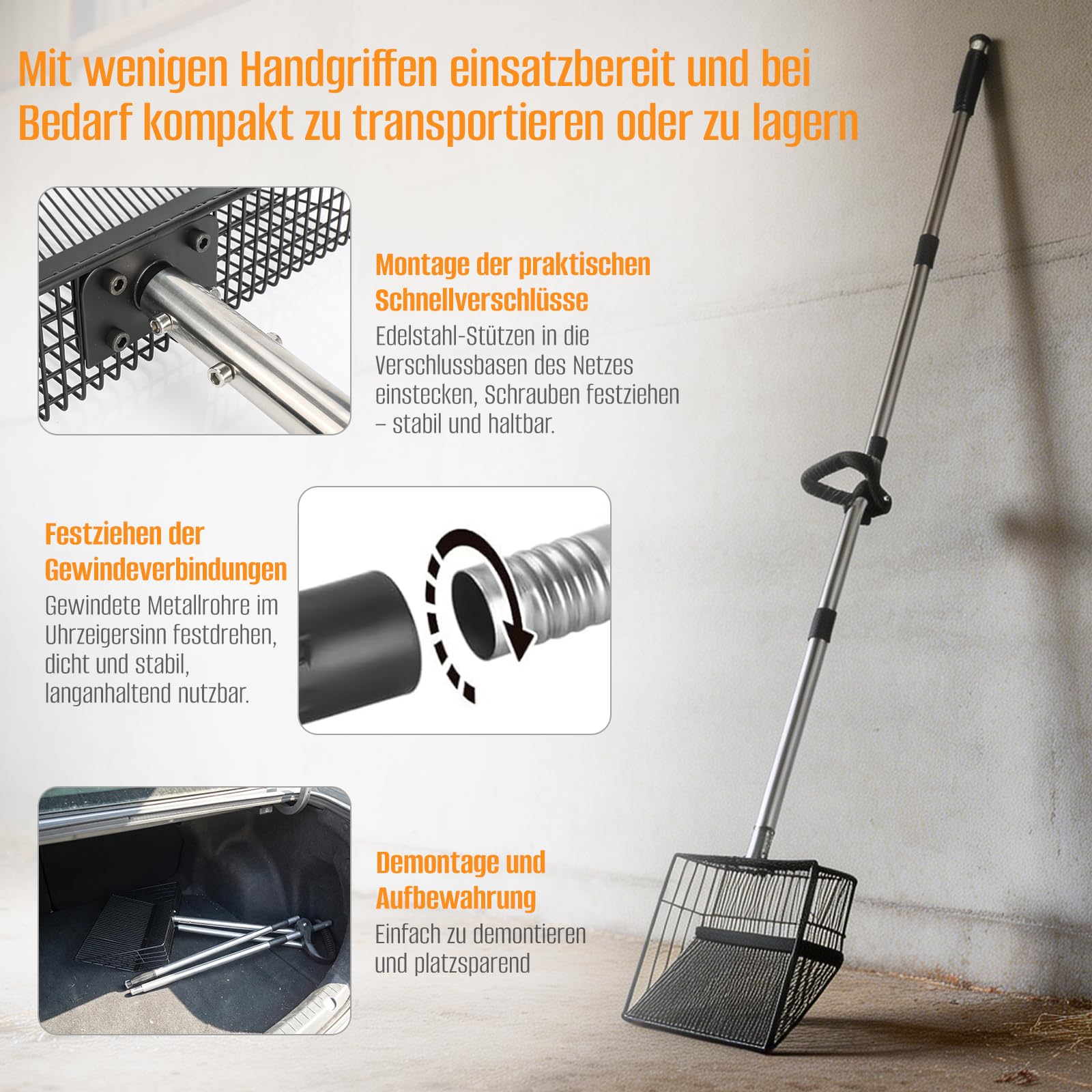Hühnerkotschaufel Lang, Multifunktional Chicken Poop Scooper, Einstellbare Siebschaufel, für Hühnerstall Trennung von KOT und Schutt von Sand, Hühnerstreu Schaufel, Hühnerstall Zubehör (155CM)