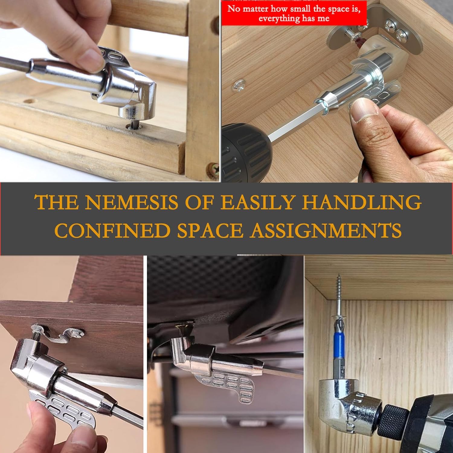 2026 new angular tool screw holder, 105 degree right angle drill bit holder, with multifunctional elbow screwdriver head set, suitable for working in narrow spaces (long)