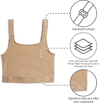 TomboyX Adjustable Compression Bra Wireless Medium Support Top Smooth Flatlock Seams Full Chest Coverage Athletic Bra