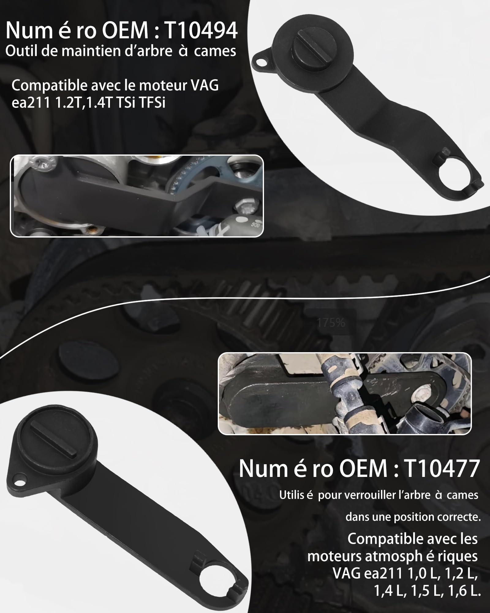 Outils de Courroie de Distribution Moteur pour VW kit Calage Distribution Outil Calage Arbre a Came Distribution pour VAG EA211 1.0L 1.2L 1.4L 1.6L FSI TSI TFSI, T10477 T10494...