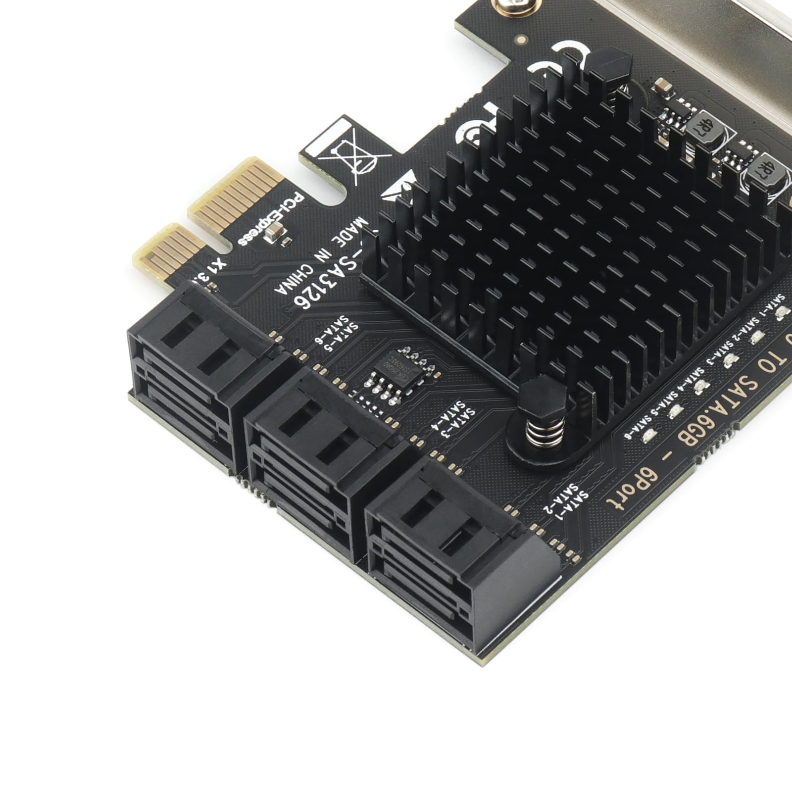 PCIe to 6-Port SATA 3.0 Expansion Card for 4K Video Editing Storage, ASM1166 Chipset, 6Gbps SSD/HDD Adapter with Heatsink, Plug & Play for Windows/Mac/Linux/NAS
